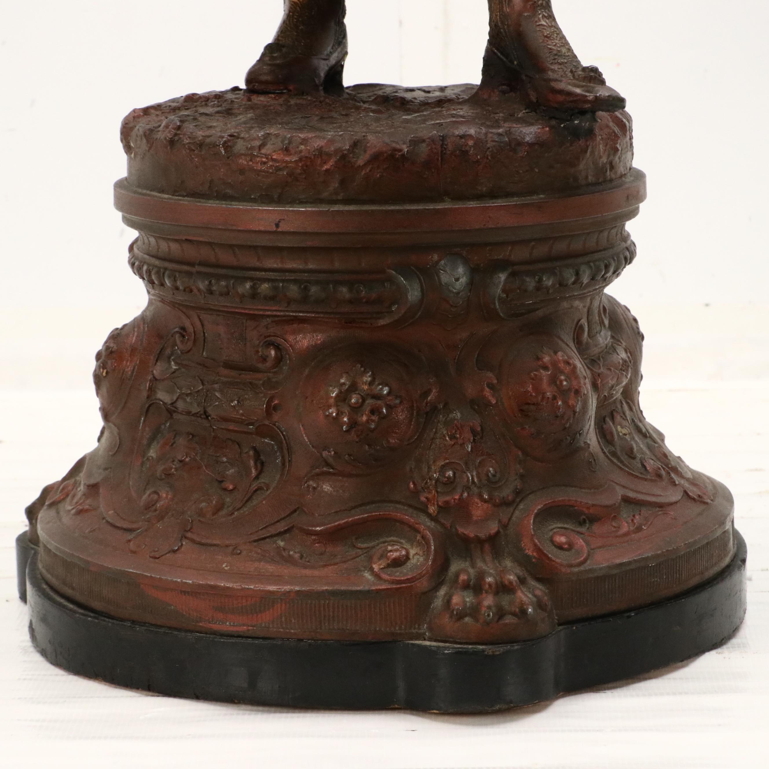 Cast Metal Sculpture of French Lady With Fan