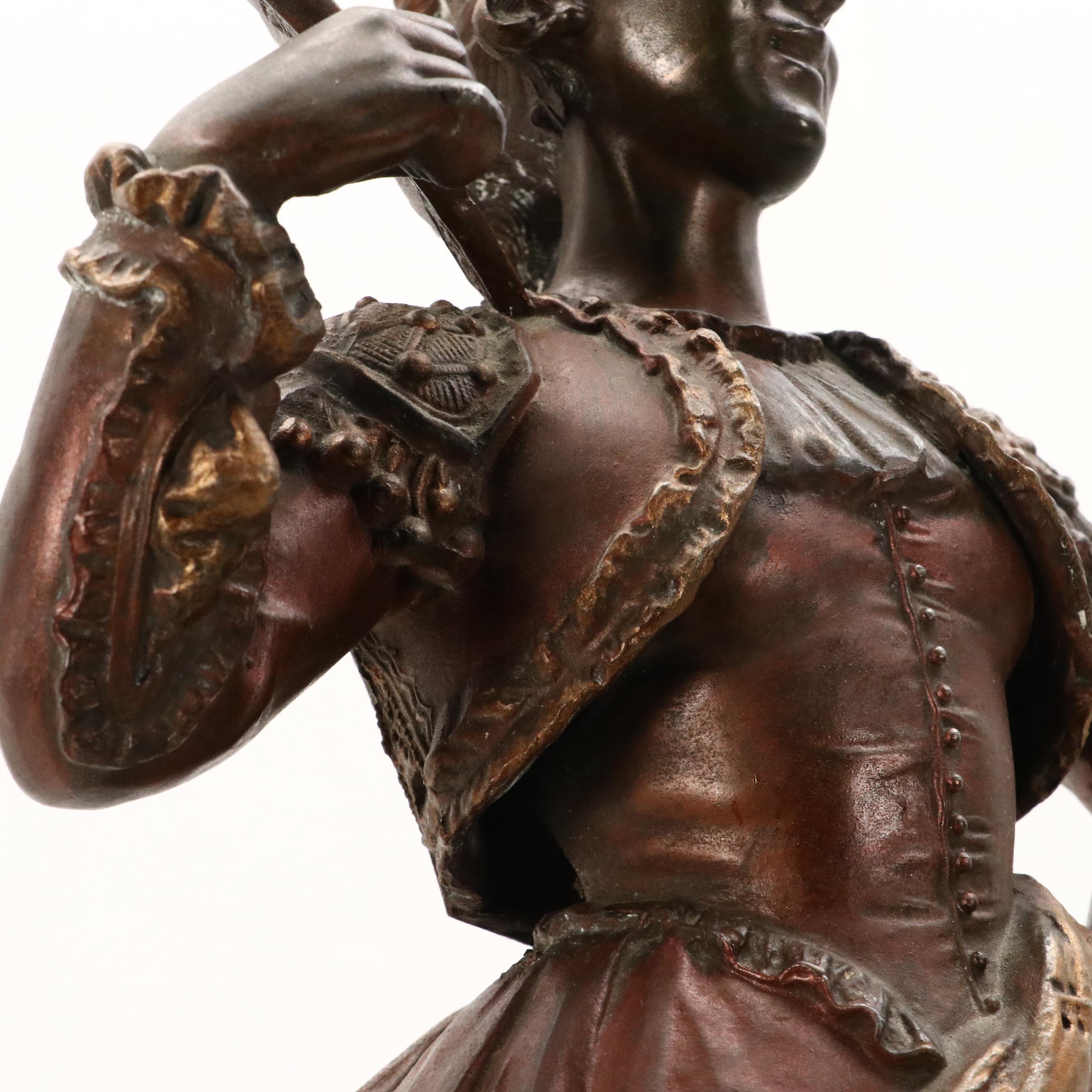 Cast Metal Sculpture of French Lady With Fan