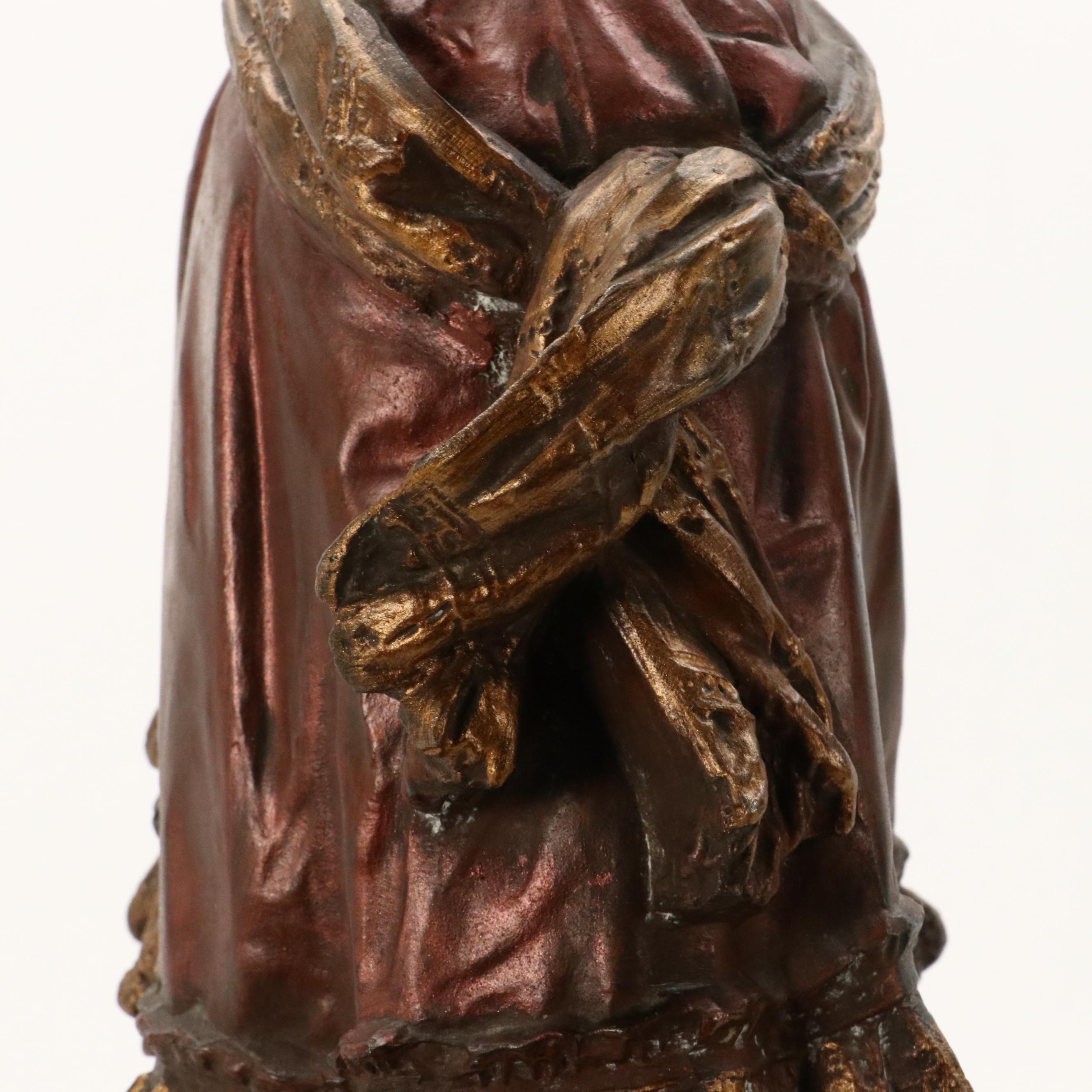 Cast Metal Sculpture of French Lady With Fan