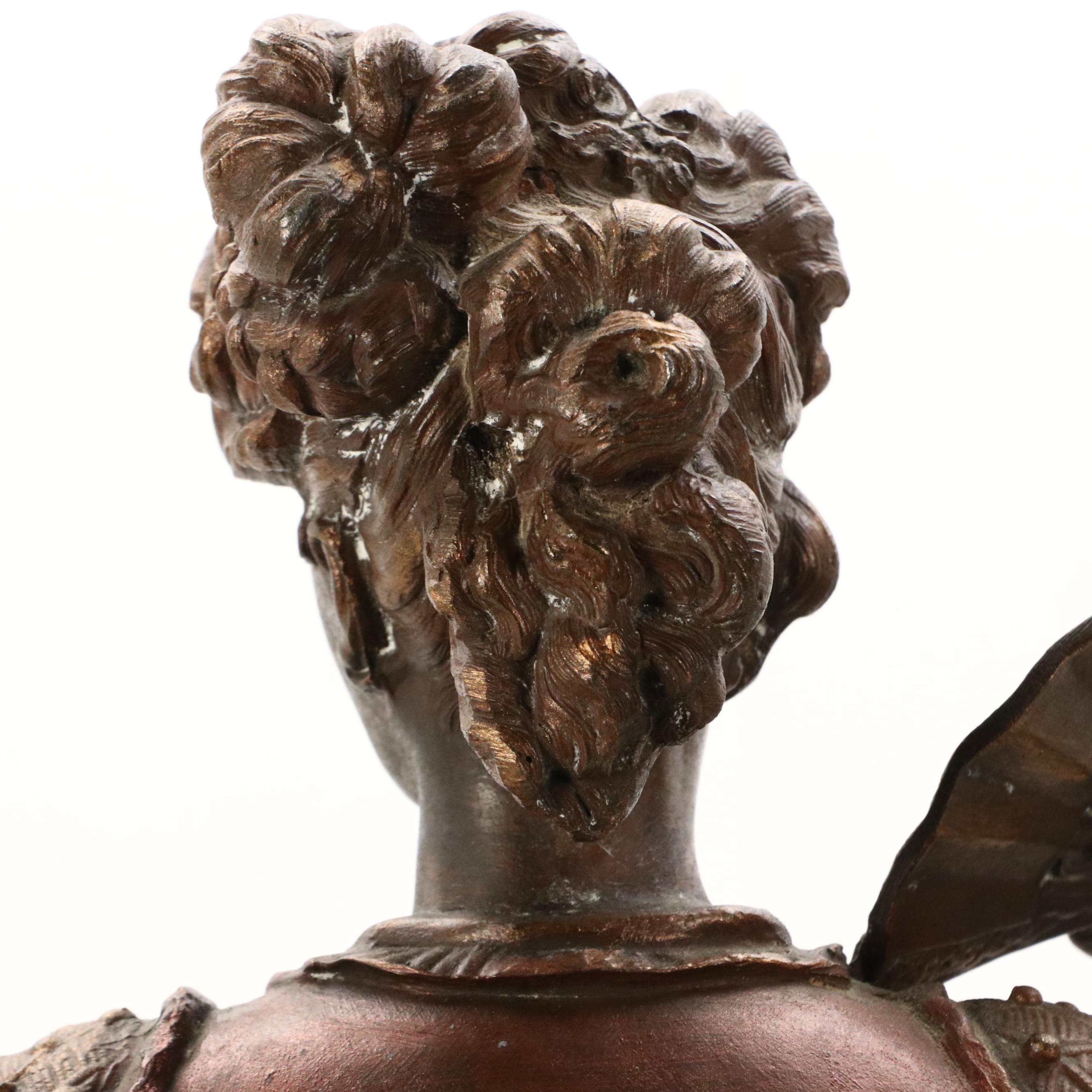 Cast Metal Sculpture of French Lady With Fan