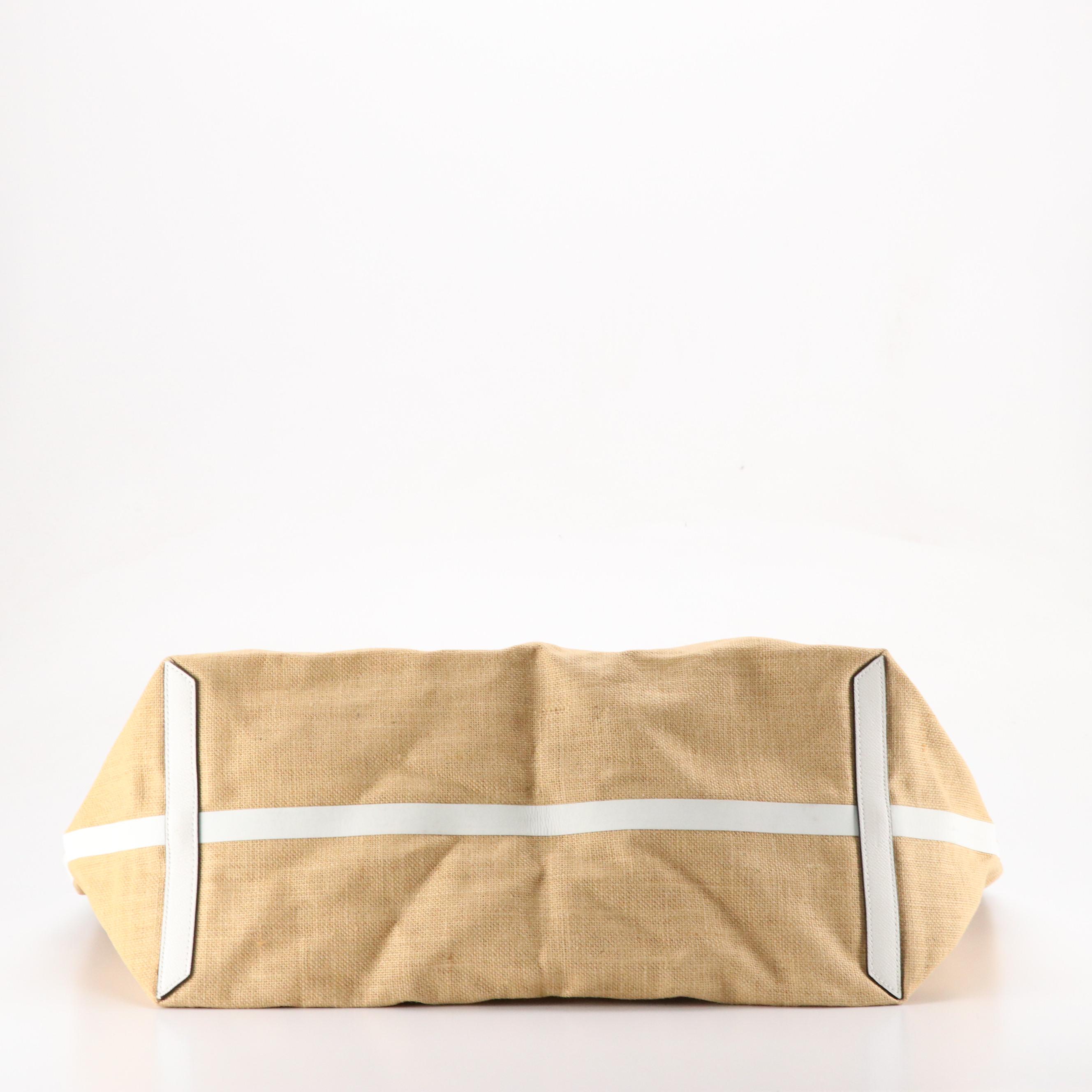 Burberry "The Giant" Medium Printed Jute Tote with White Leather Trim