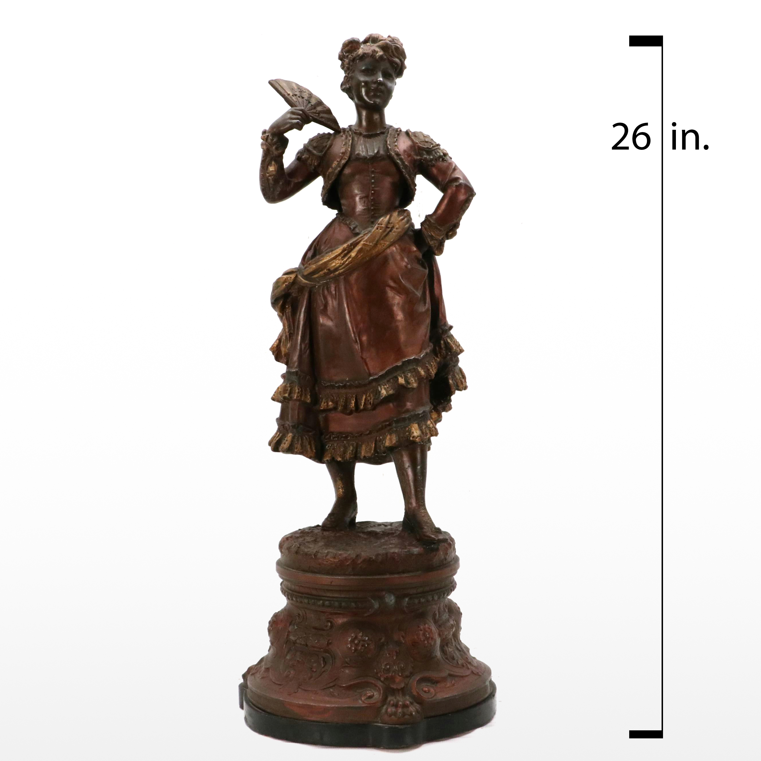 Cast Metal Sculpture of French Lady With Fan