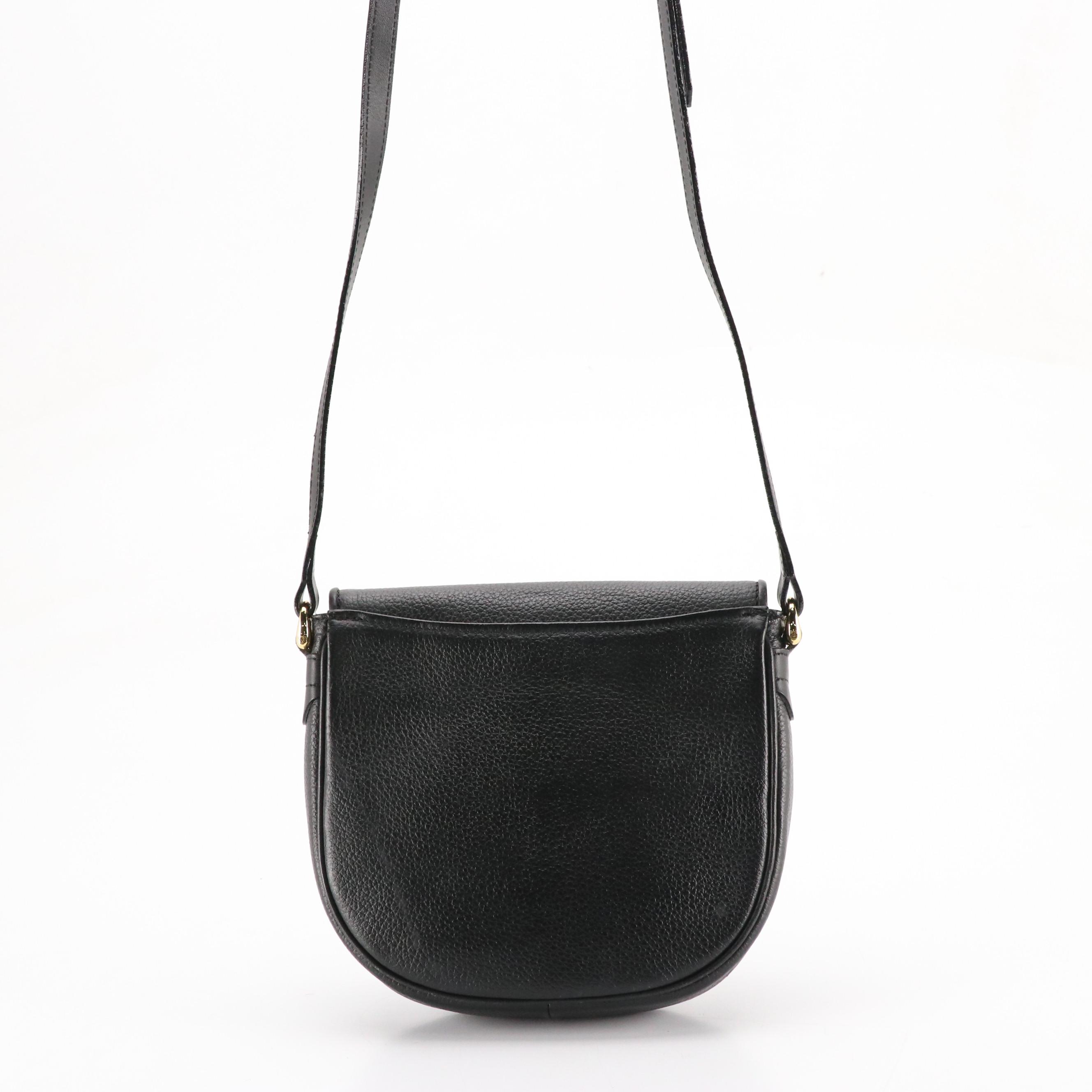 Burberrys Front Flap Crossbody Bag in Black Grained Calfskin Leather