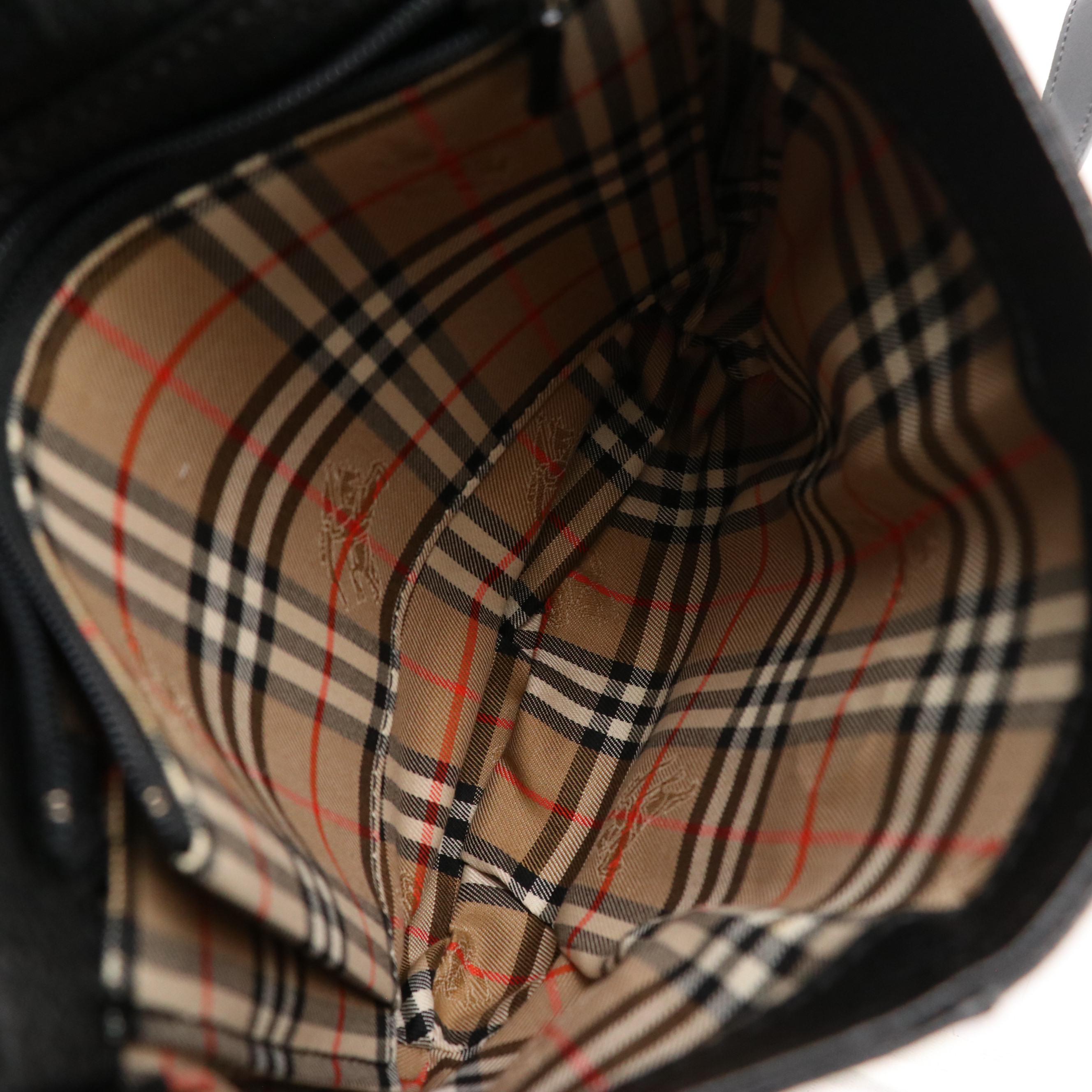 Burberrys Front Flap Crossbody Bag in Black Grained Calfskin Leather