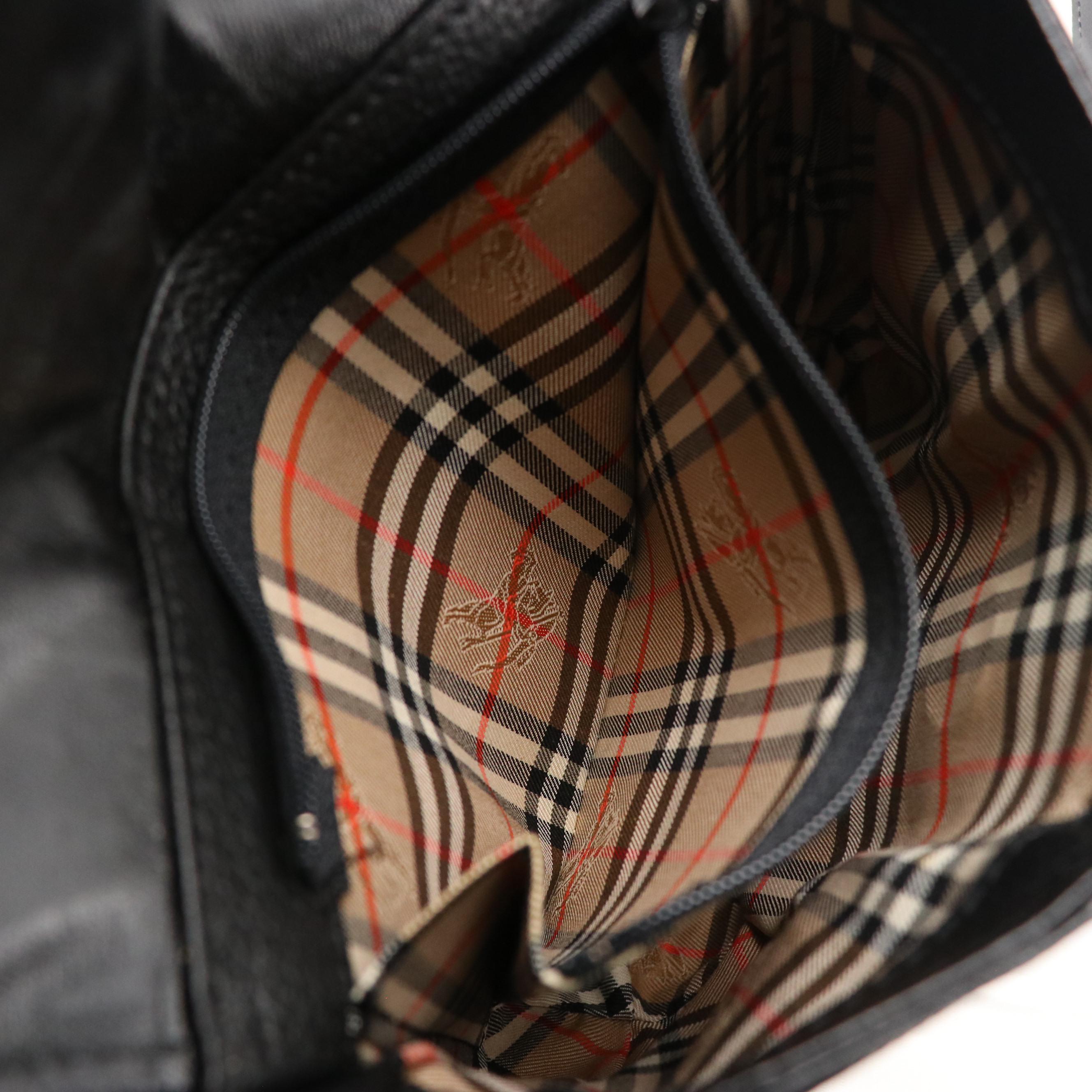 Burberrys Front Flap Crossbody Bag in Black Grained Calfskin Leather