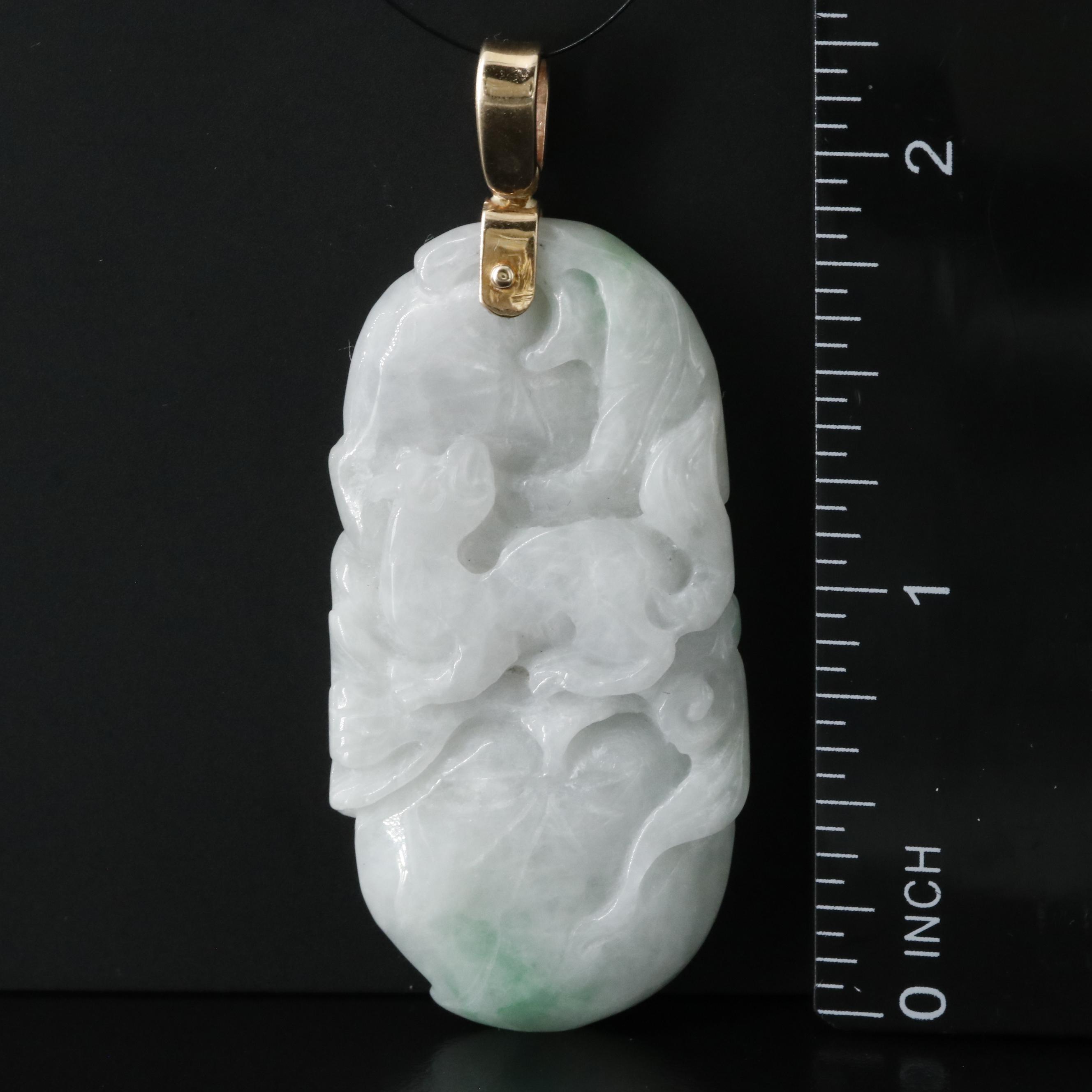 Chinese 14K Carved Jadeite Fruit and Animal Pendant