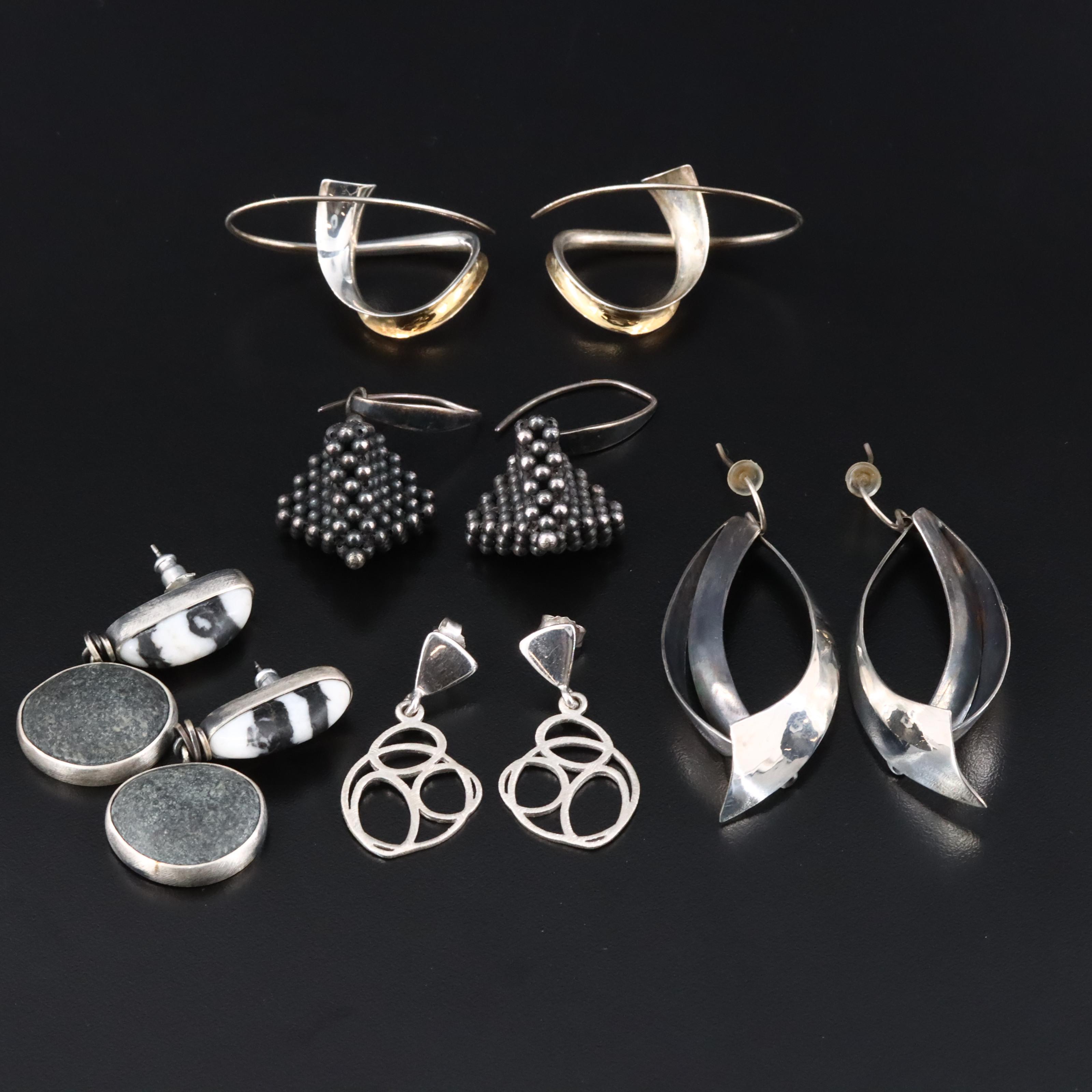 Sterling Artisan Style Earrings Including Howlite, Stone, and 18K Accent