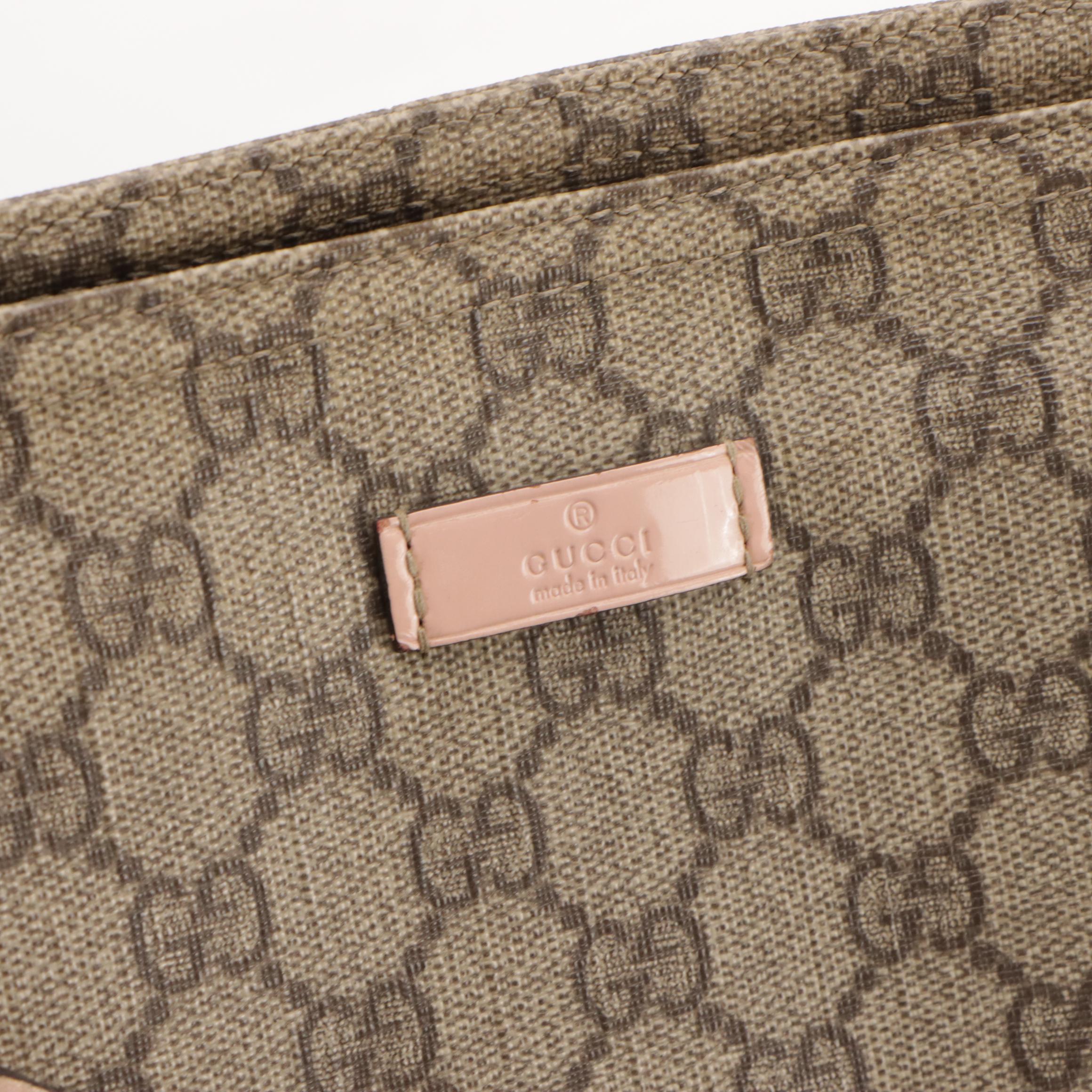 Gucci Flat Crossbody Bag in GG Supreme Canvas and Pink Leather Trim
