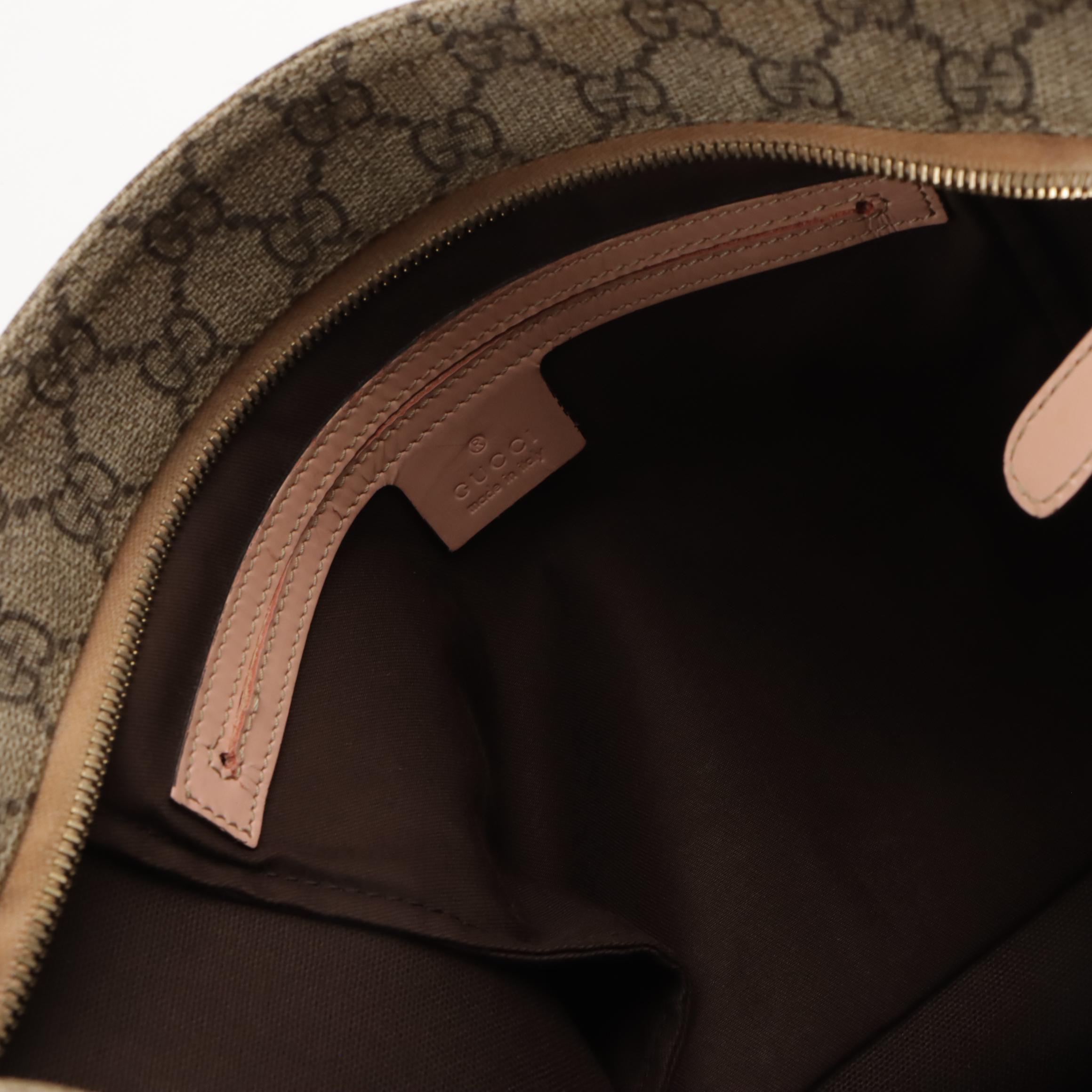 Gucci Flat Crossbody Bag in GG Supreme Canvas and Pink Leather Trim