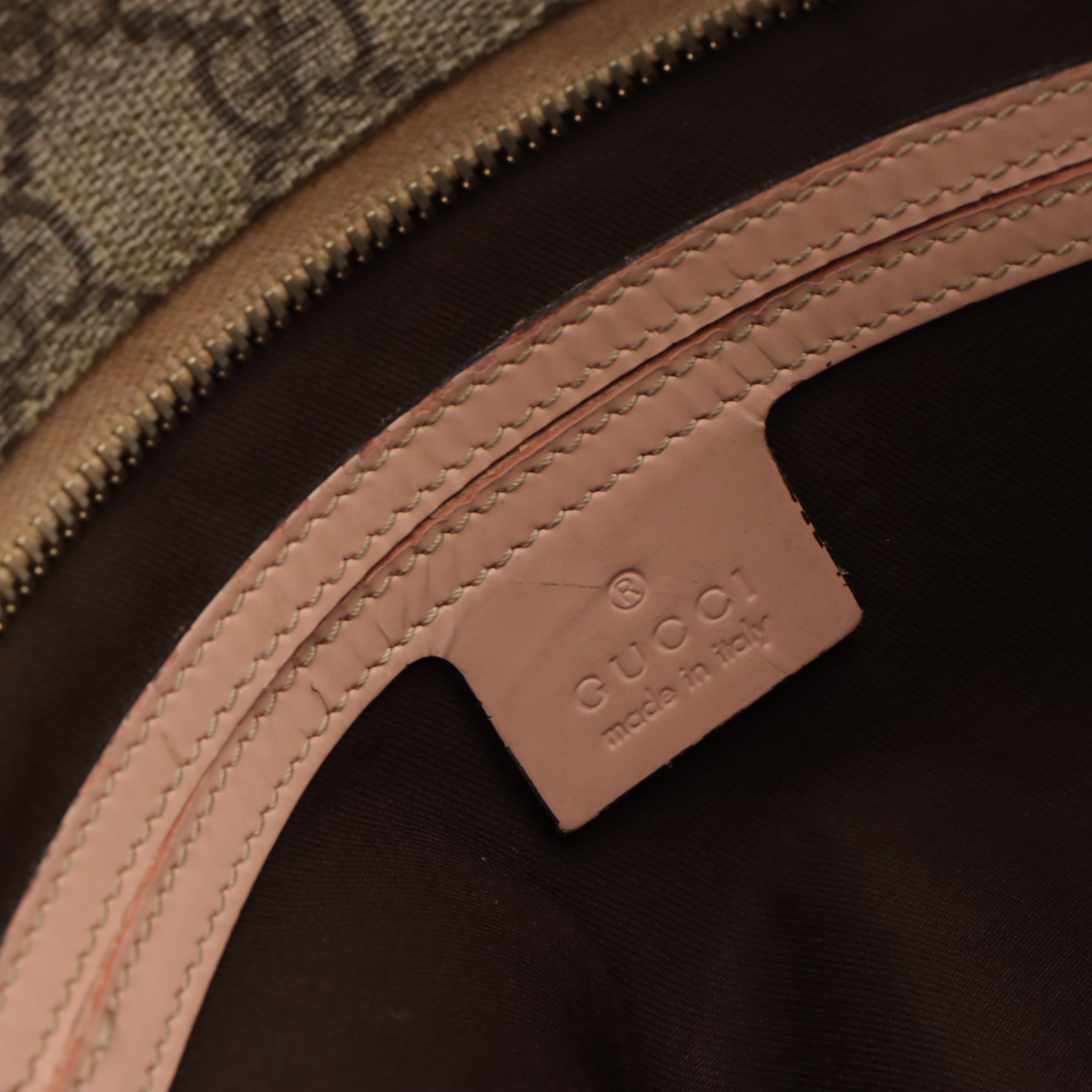 Gucci Flat Crossbody Bag in GG Supreme Canvas and Pink Leather Trim