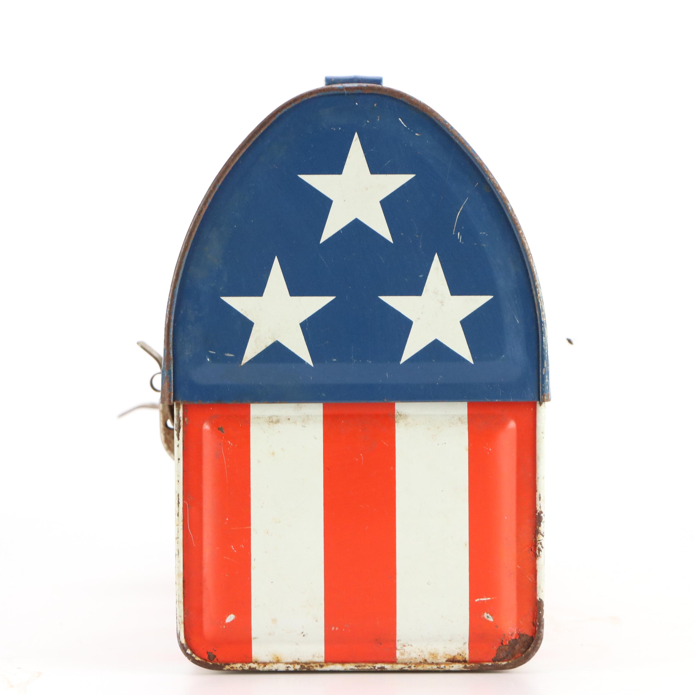 Aladdin Stars and Stripes Dome-Top Lithographed Tin Lunch Box, circa 1970s