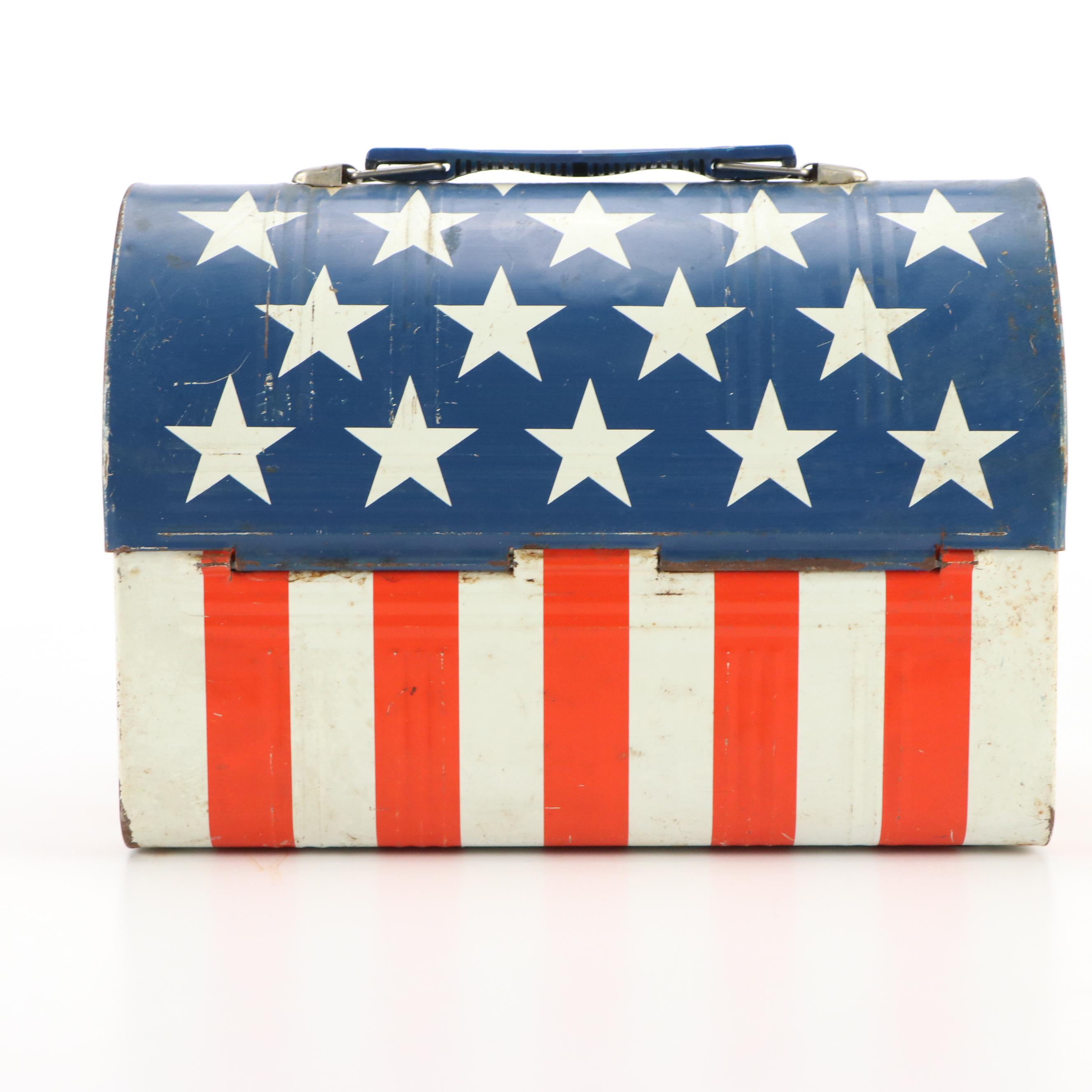 Aladdin Stars and Stripes Dome-Top Lithographed Tin Lunch Box, circa 1970s