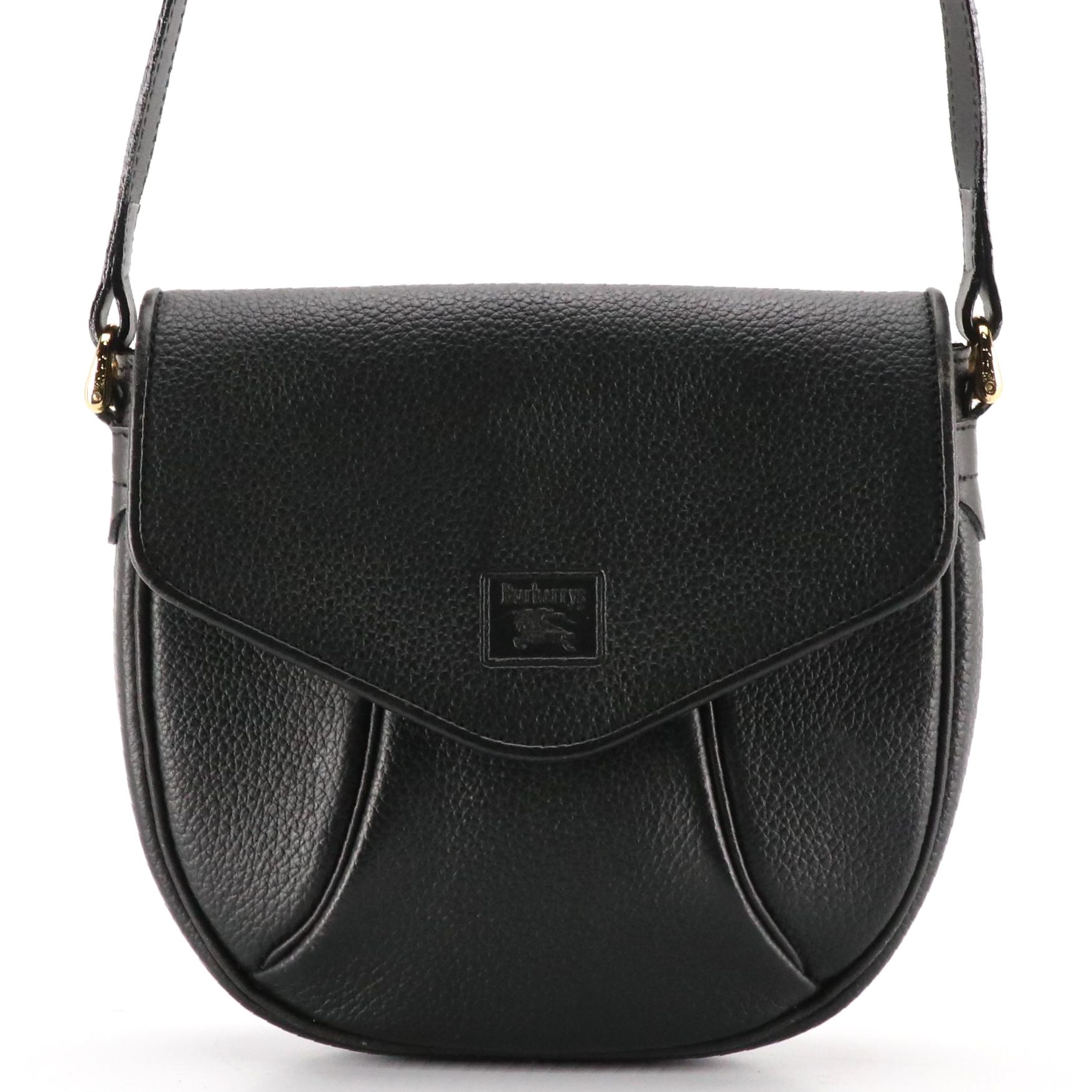 Burberrys Front Flap Crossbody Bag in Black Grained Calfskin Leather