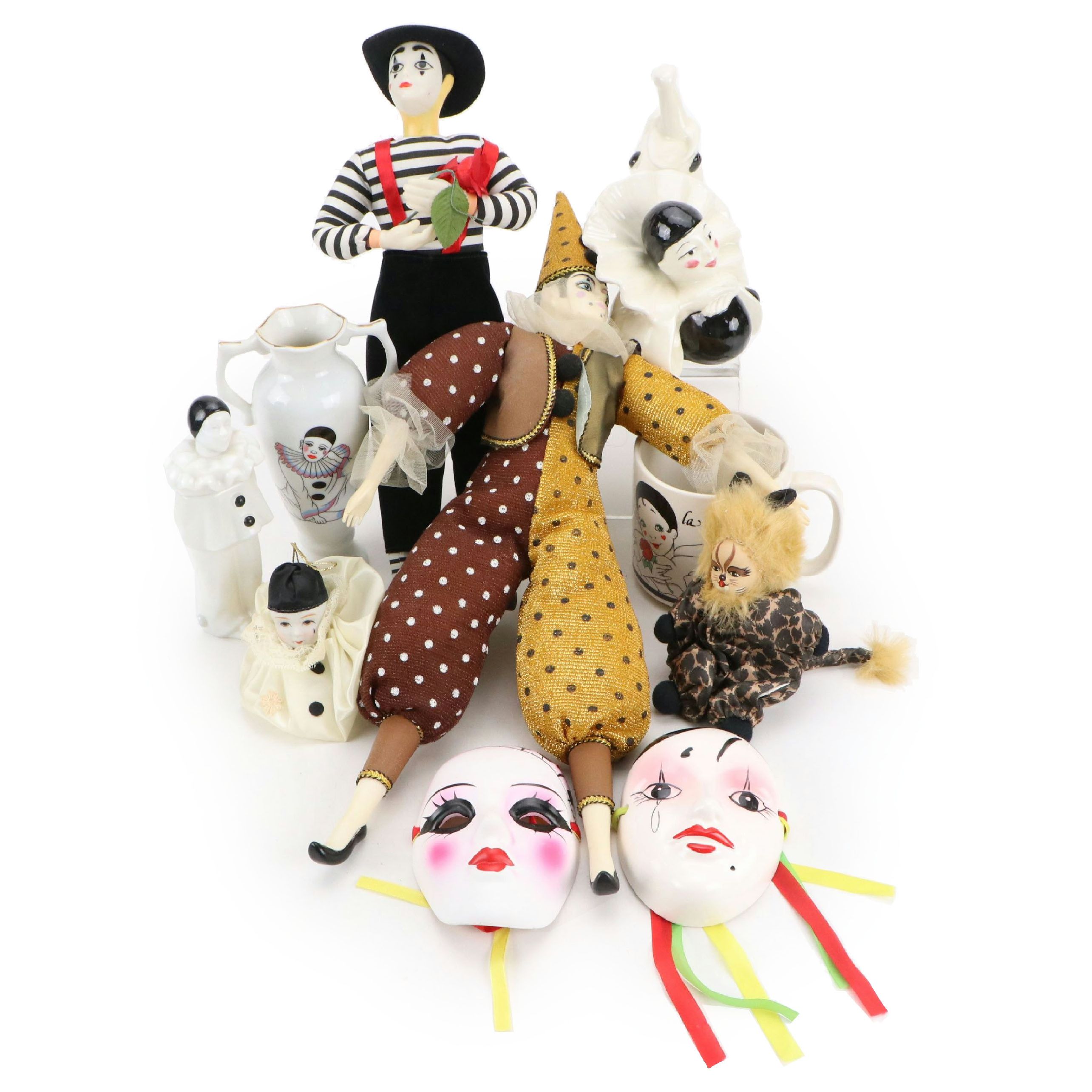 "Pierrot Occur!" Glass Figurine, Carlton Cards Ceramic Mug, and More Clown Décor