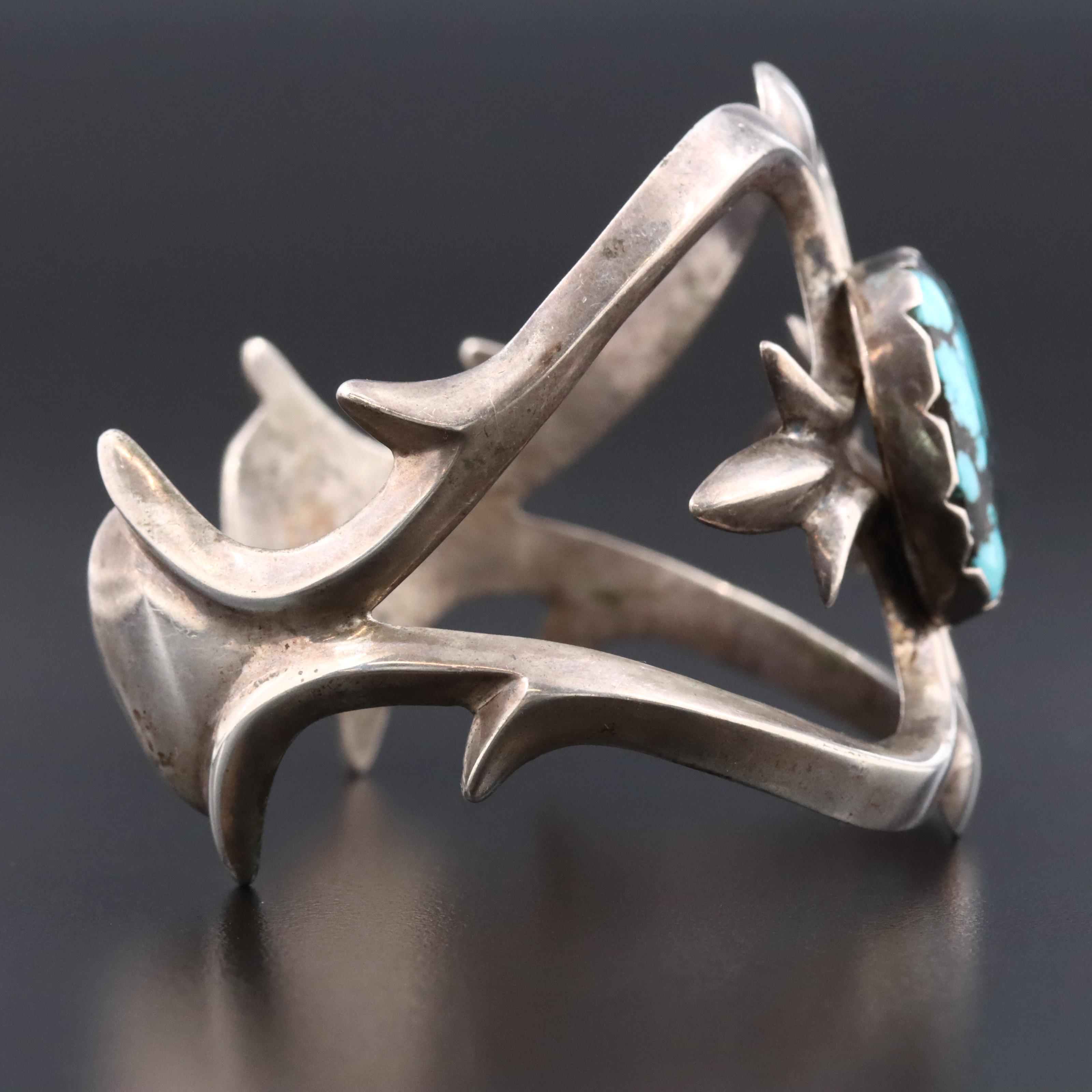 Southwestern Sterling Turquoise in Matrix Sandcast Cuff Bracelet