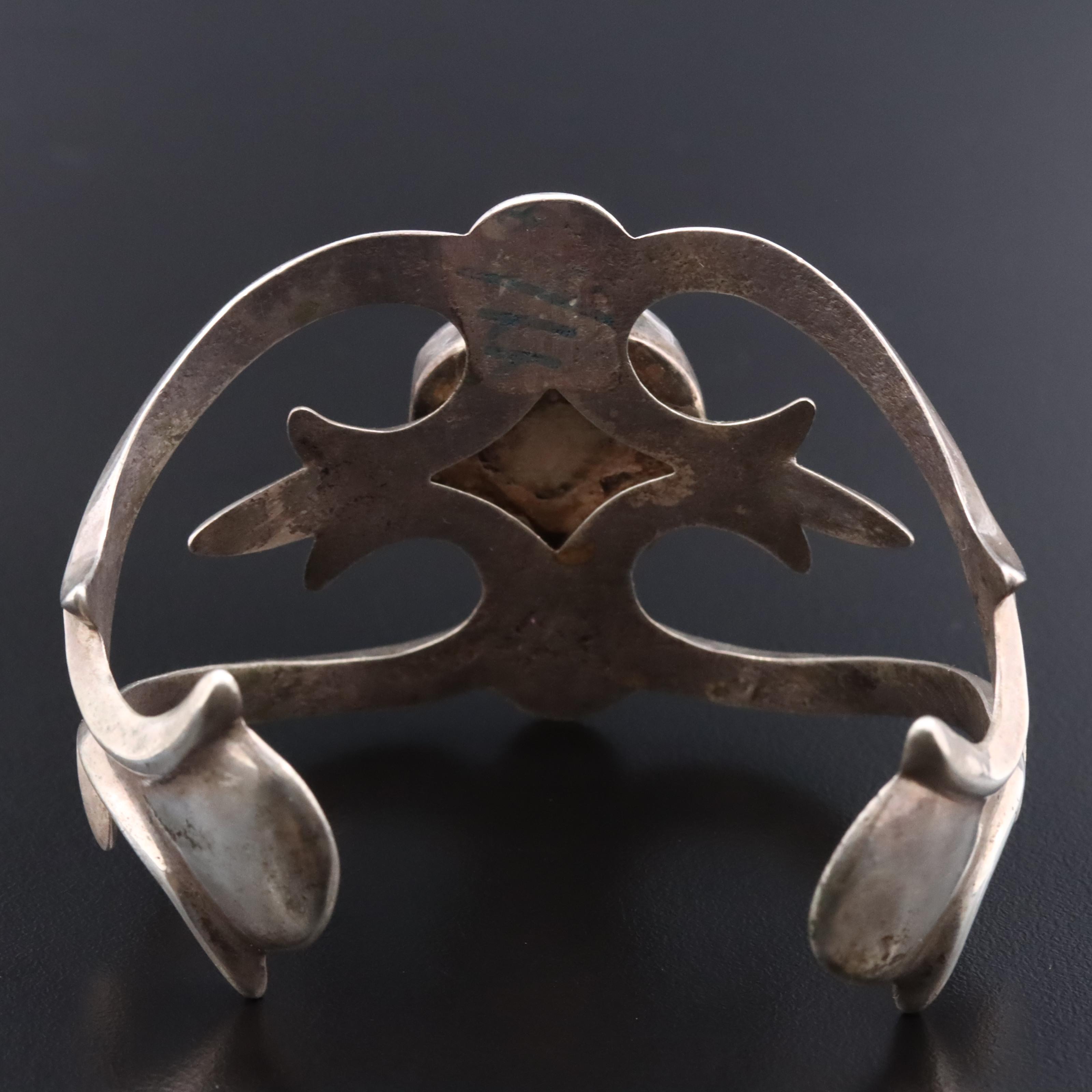 Southwestern Sterling Turquoise in Matrix Sandcast Cuff Bracelet