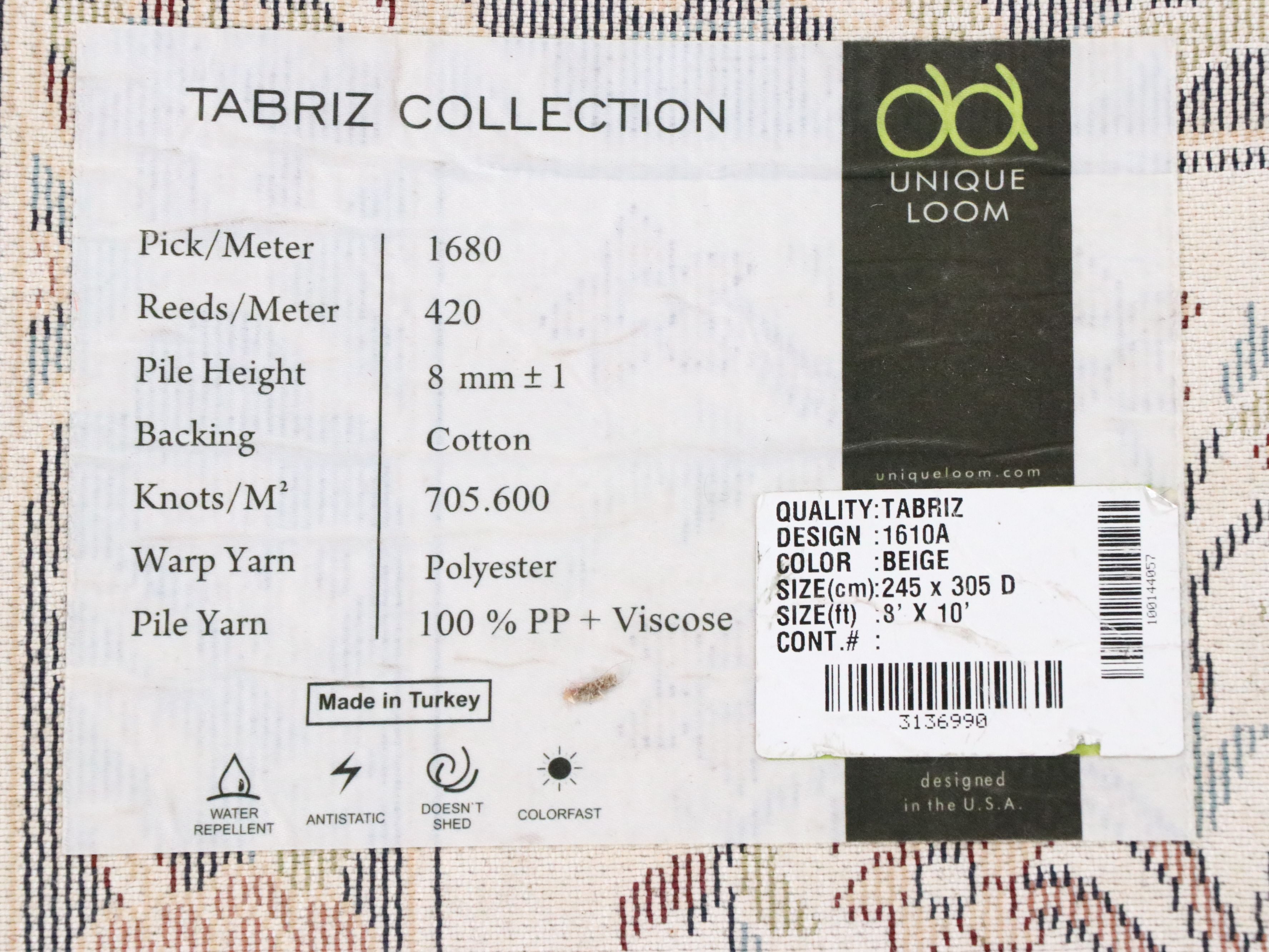 7'9 x 10'2 Machine Made Unique Loom "Tabriz Collection" Area Rug