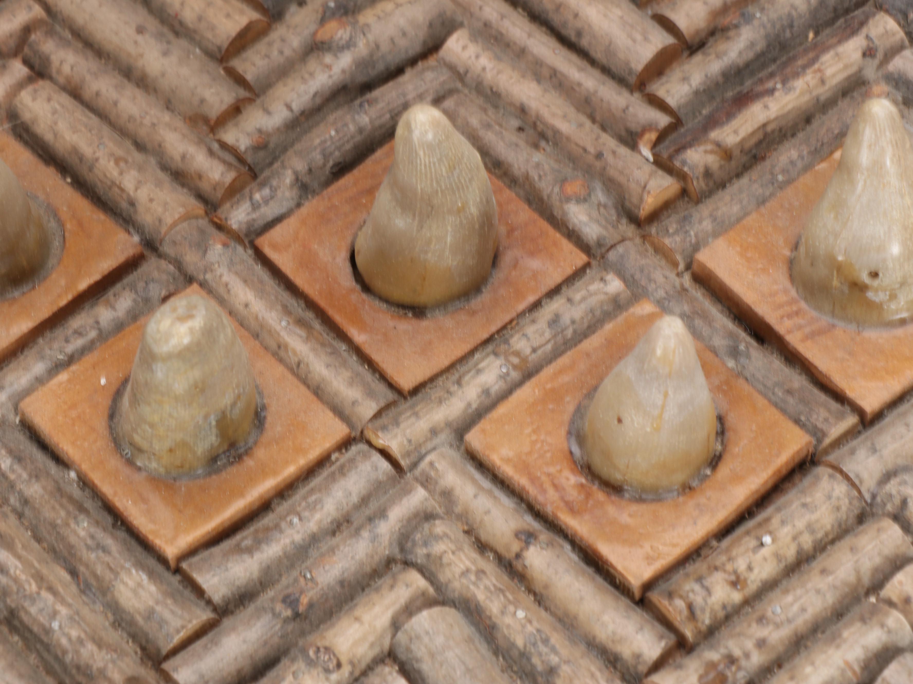 Folk Art Box, Adorned with Horn Coral Fossils on Adirondack Style Twig Stand