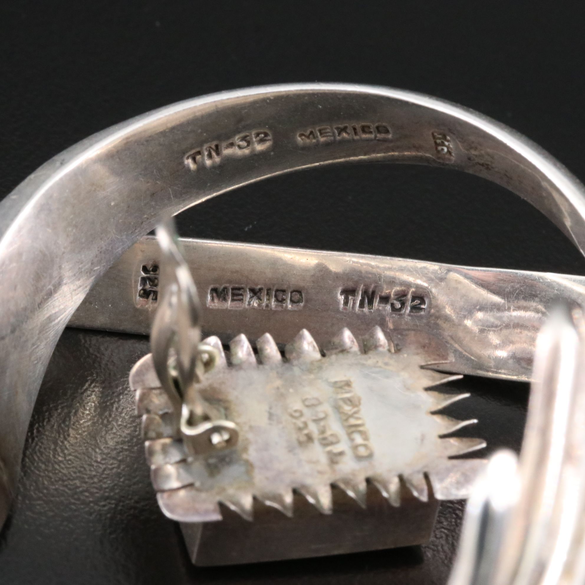 Mexican Sterling Malachite Bracelet and Necklace Set with Earrings