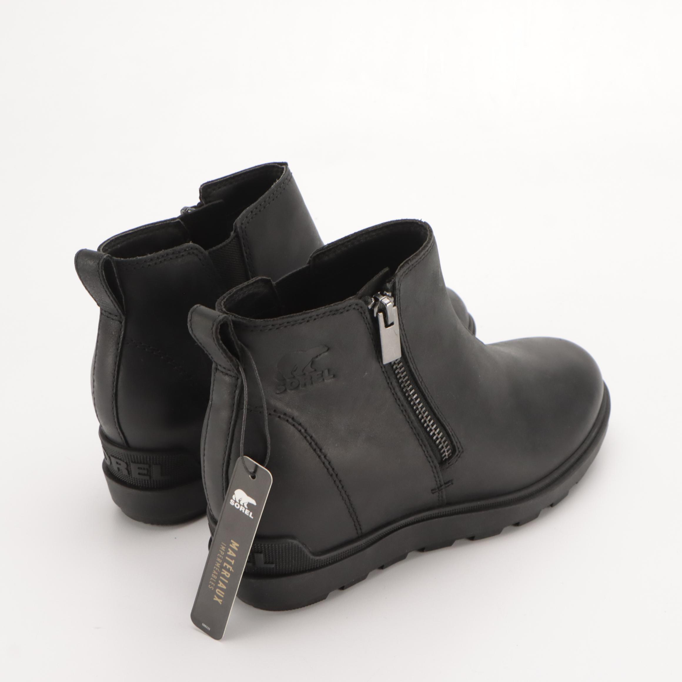 Sorel Black Waterproof Leather Ankle Booties