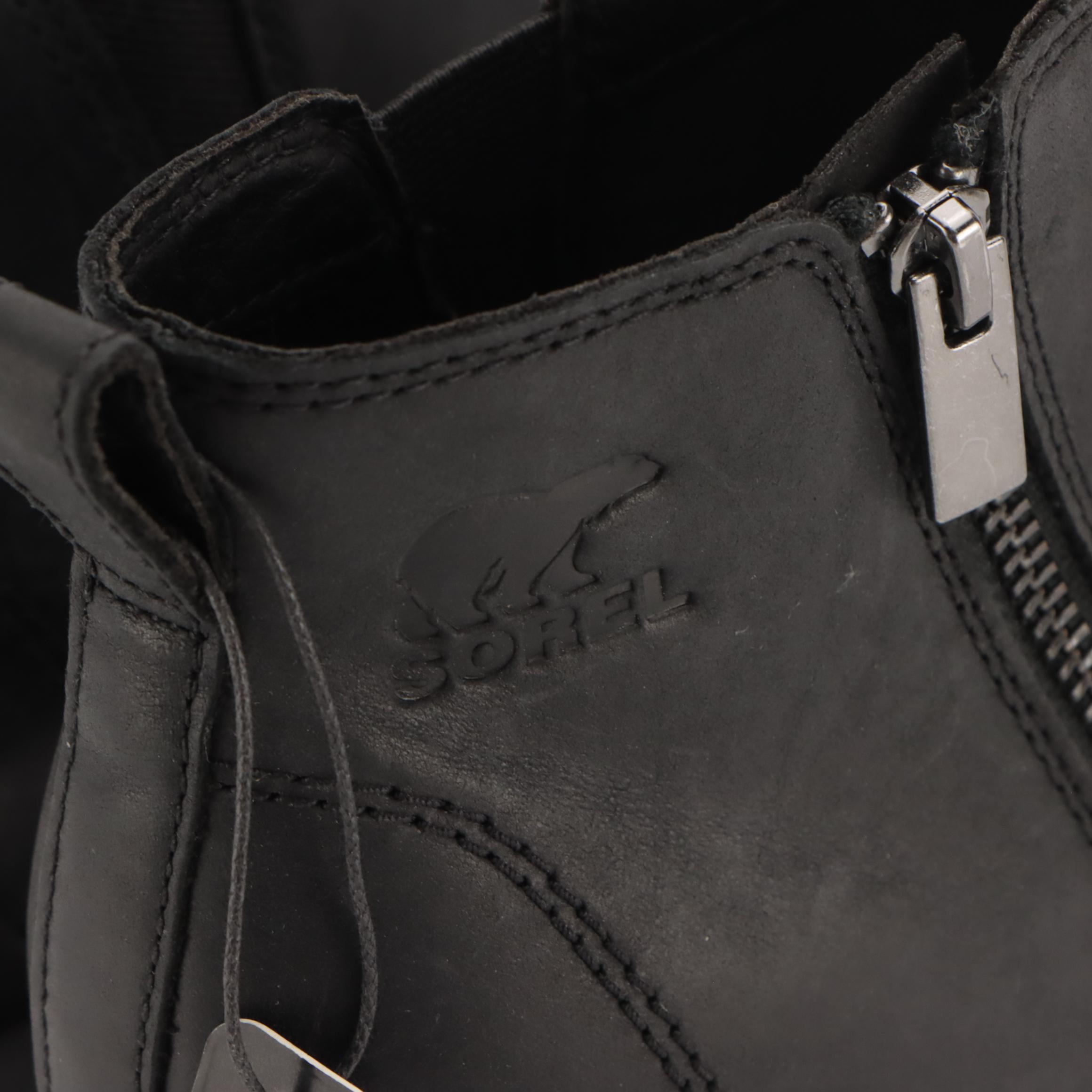Sorel Black Waterproof Leather Ankle Booties