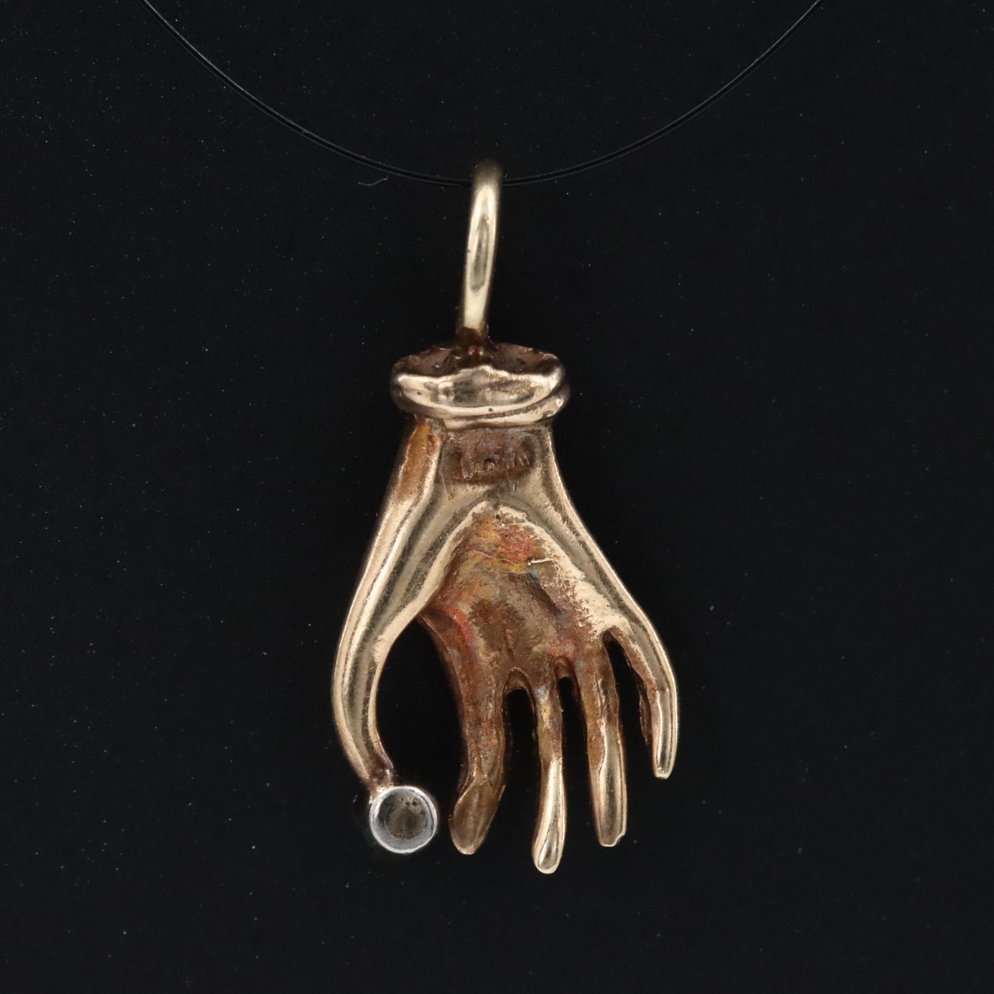 14K 0.03 CT Diamond Hand Pendant