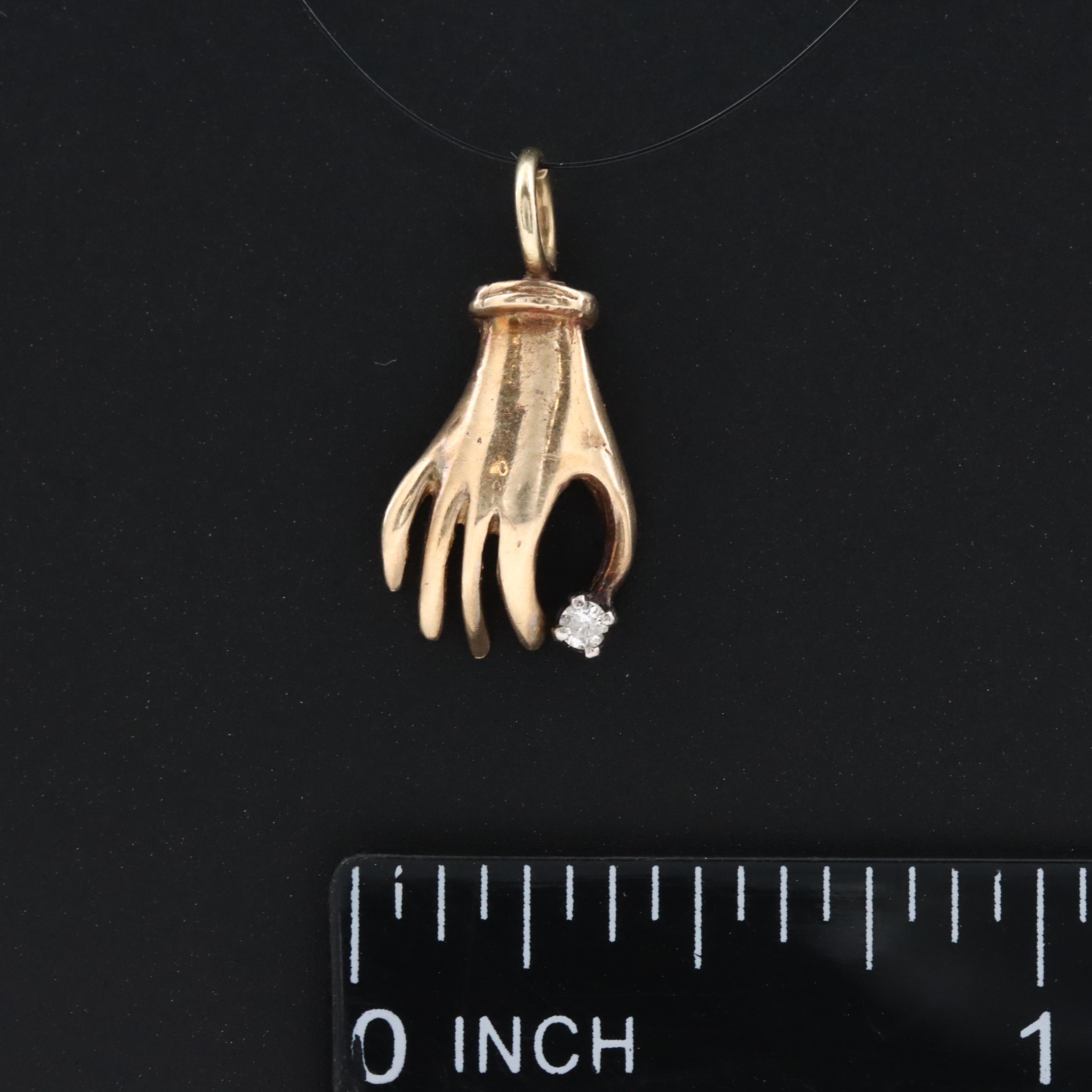 14K 0.03 CT Diamond Hand Pendant