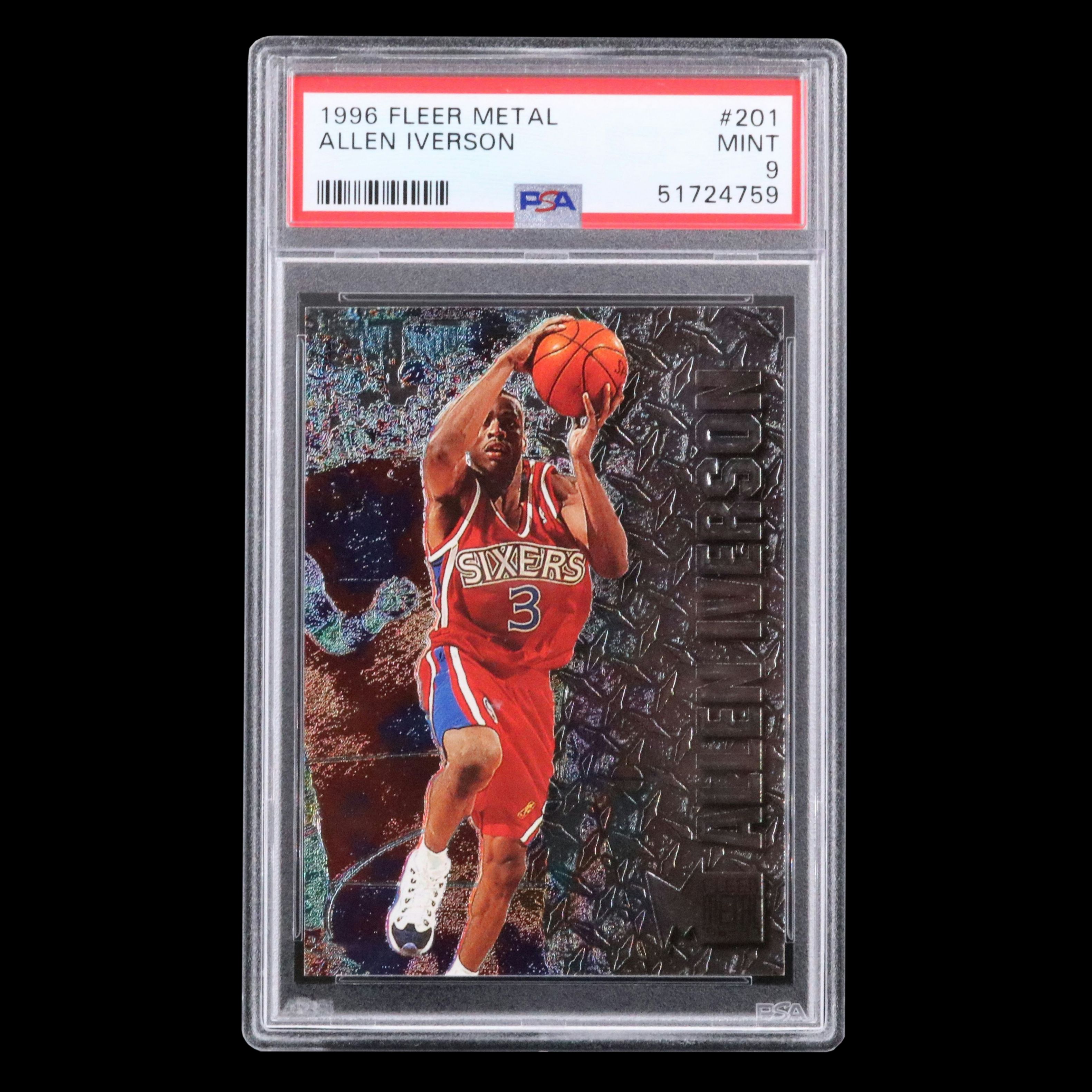 1996 Fleer Metal Allen Iverson Philadelphia 76ers Rookie Card Graded PSA 9