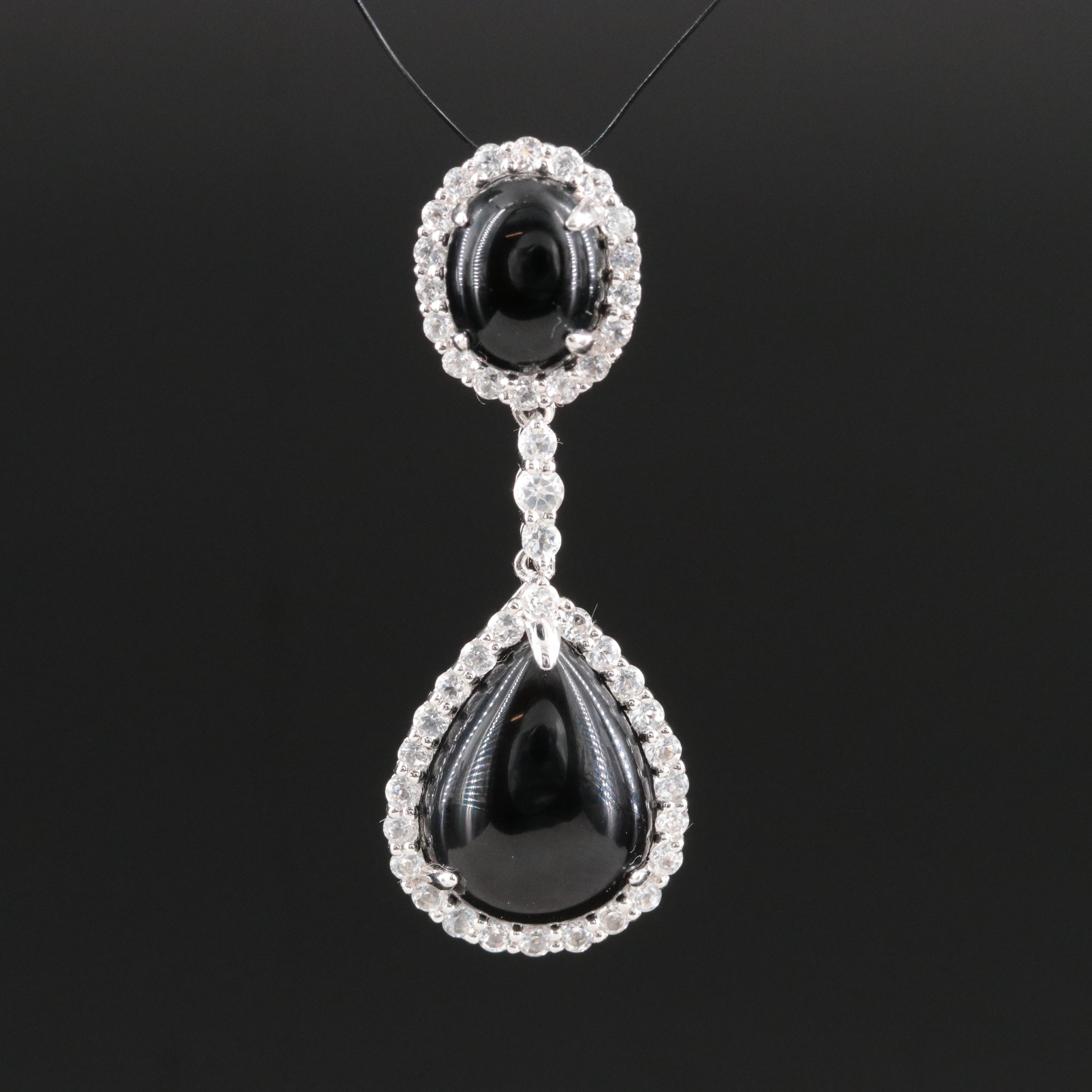 Carlo Viani Sterling Black Onyx and White Topaz Pendant