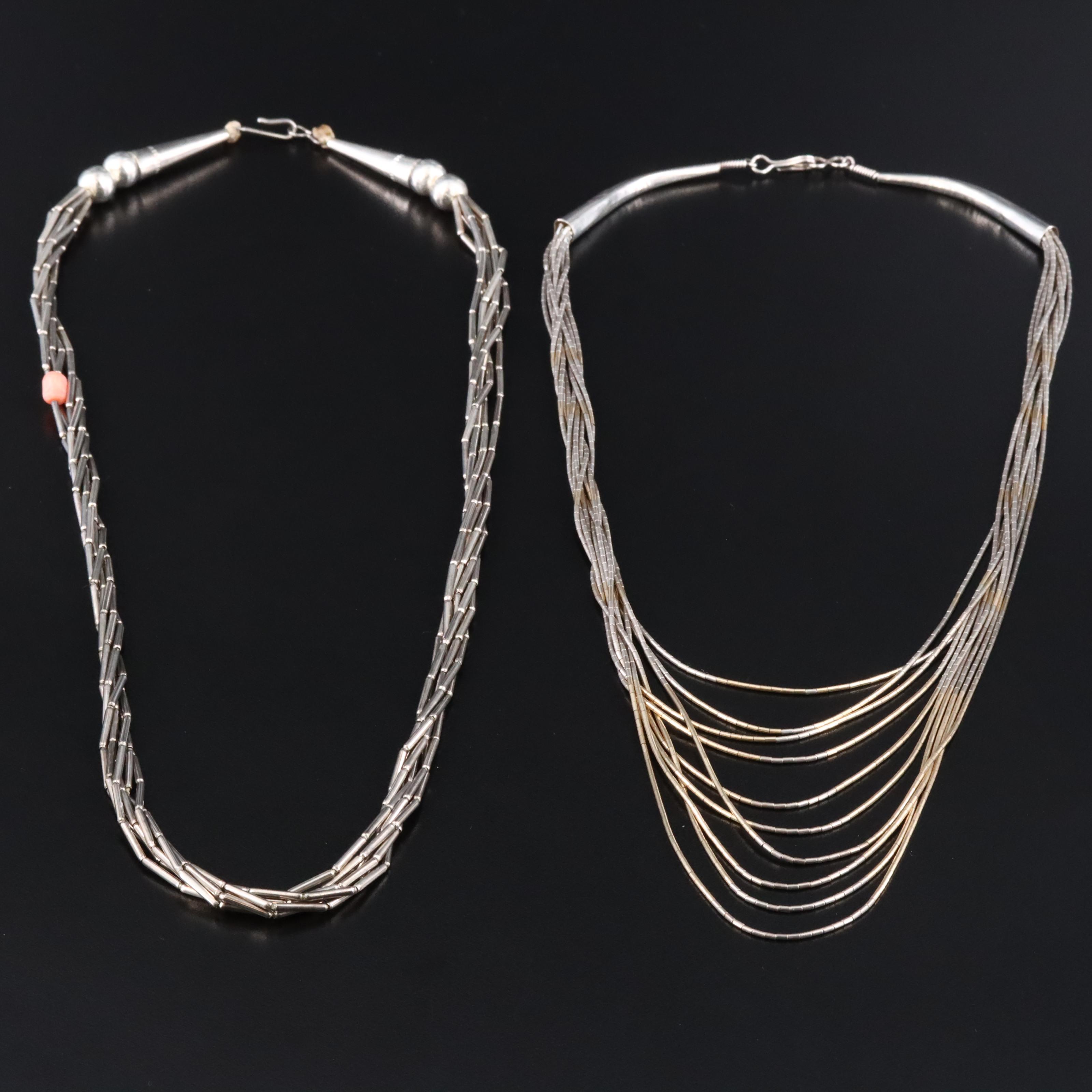 Sterling Liquid Silver and Necklace with Coral Bead Accent