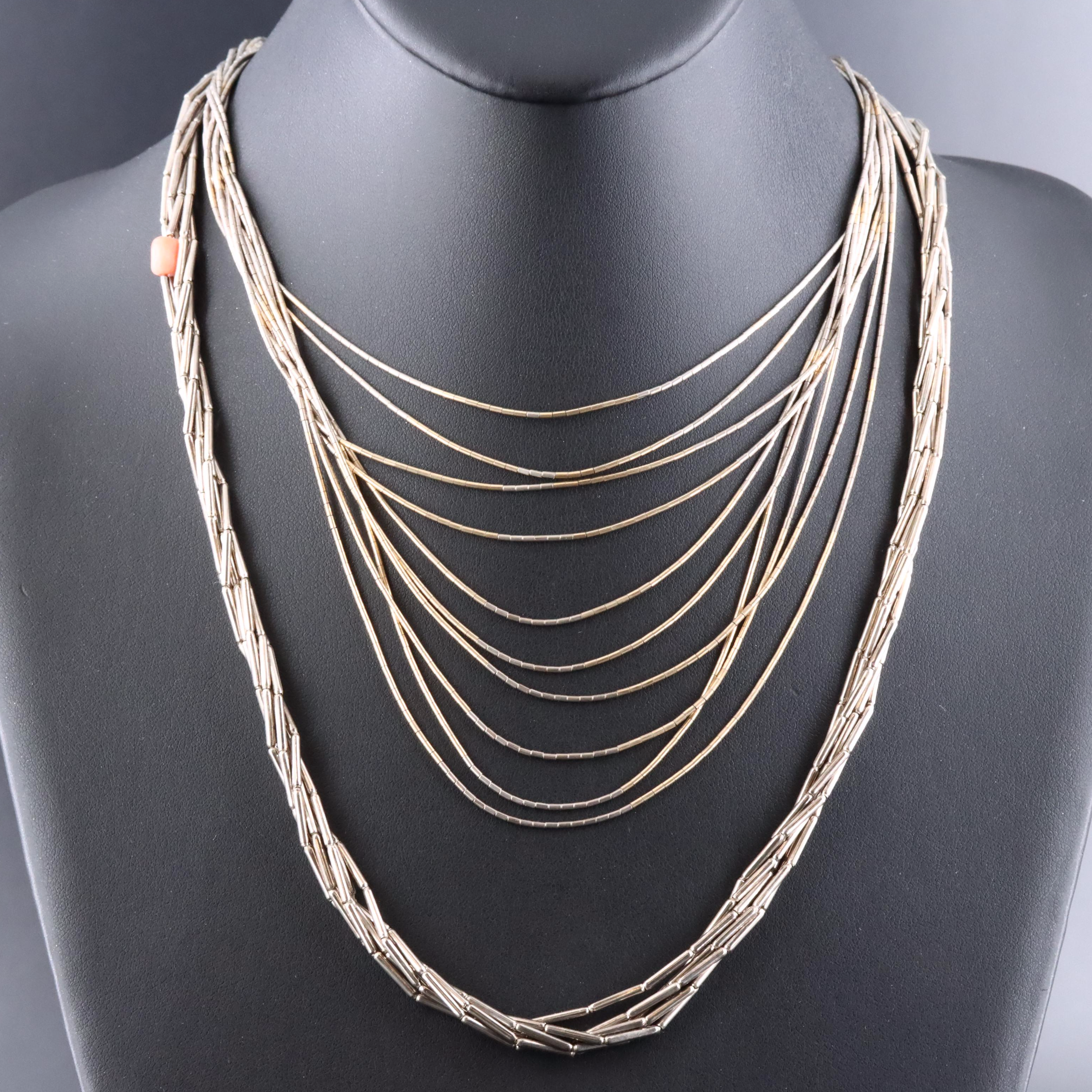 Sterling Liquid Silver and Necklace with Coral Bead Accent