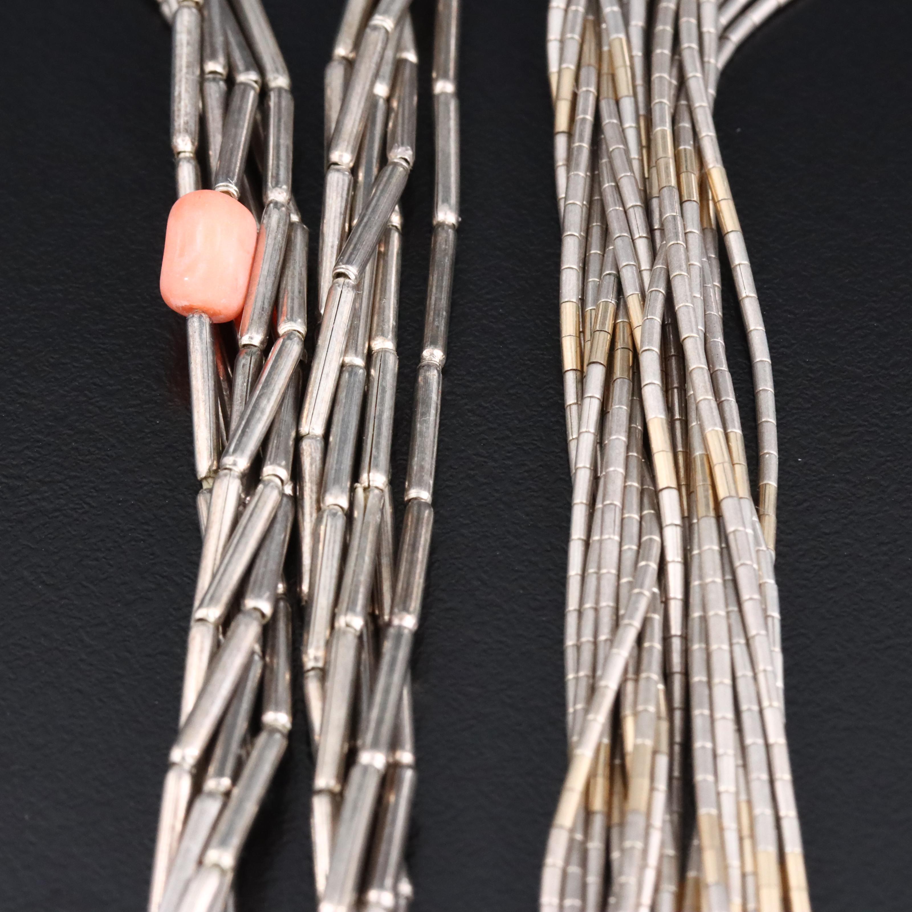 Sterling Liquid Silver and Necklace with Coral Bead Accent