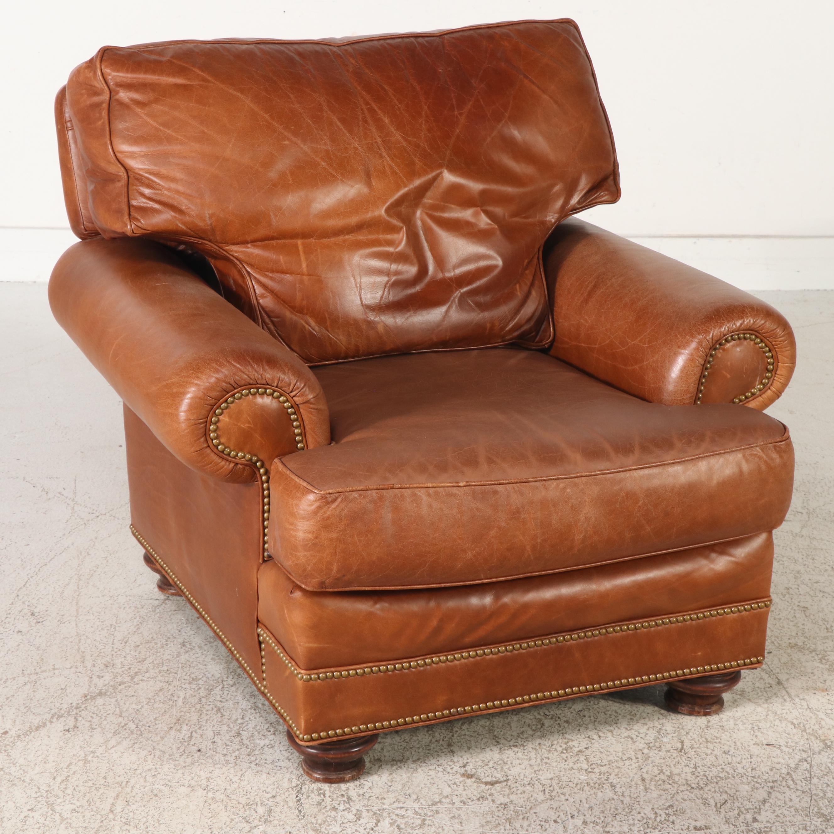 Leathercraft Inc. Brown Leather Armchair with Ottoman