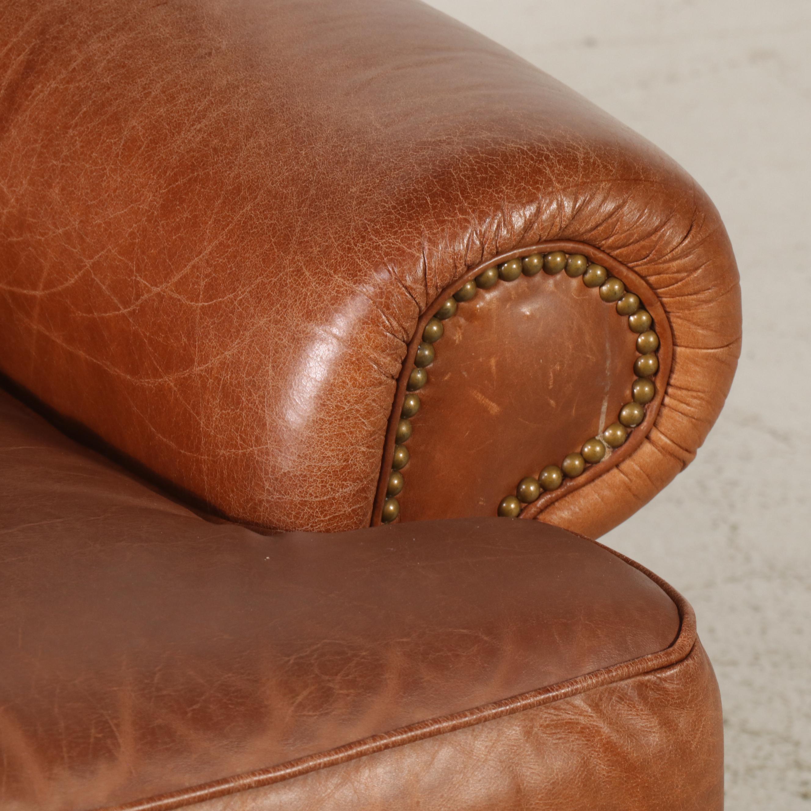 Leathercraft Inc. Brown Leather Armchair with Ottoman