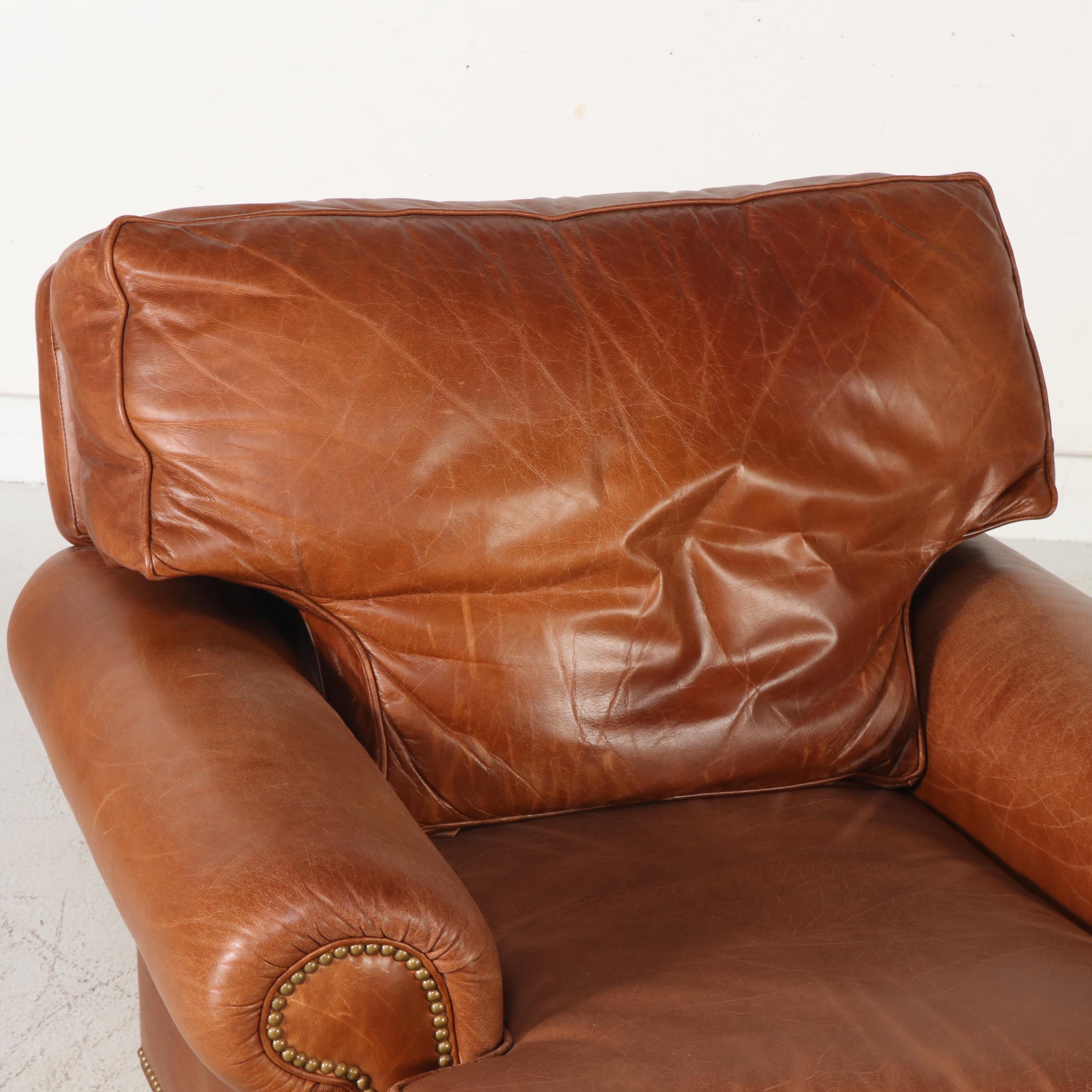 Leathercraft Inc. Brown Leather Armchair with Ottoman