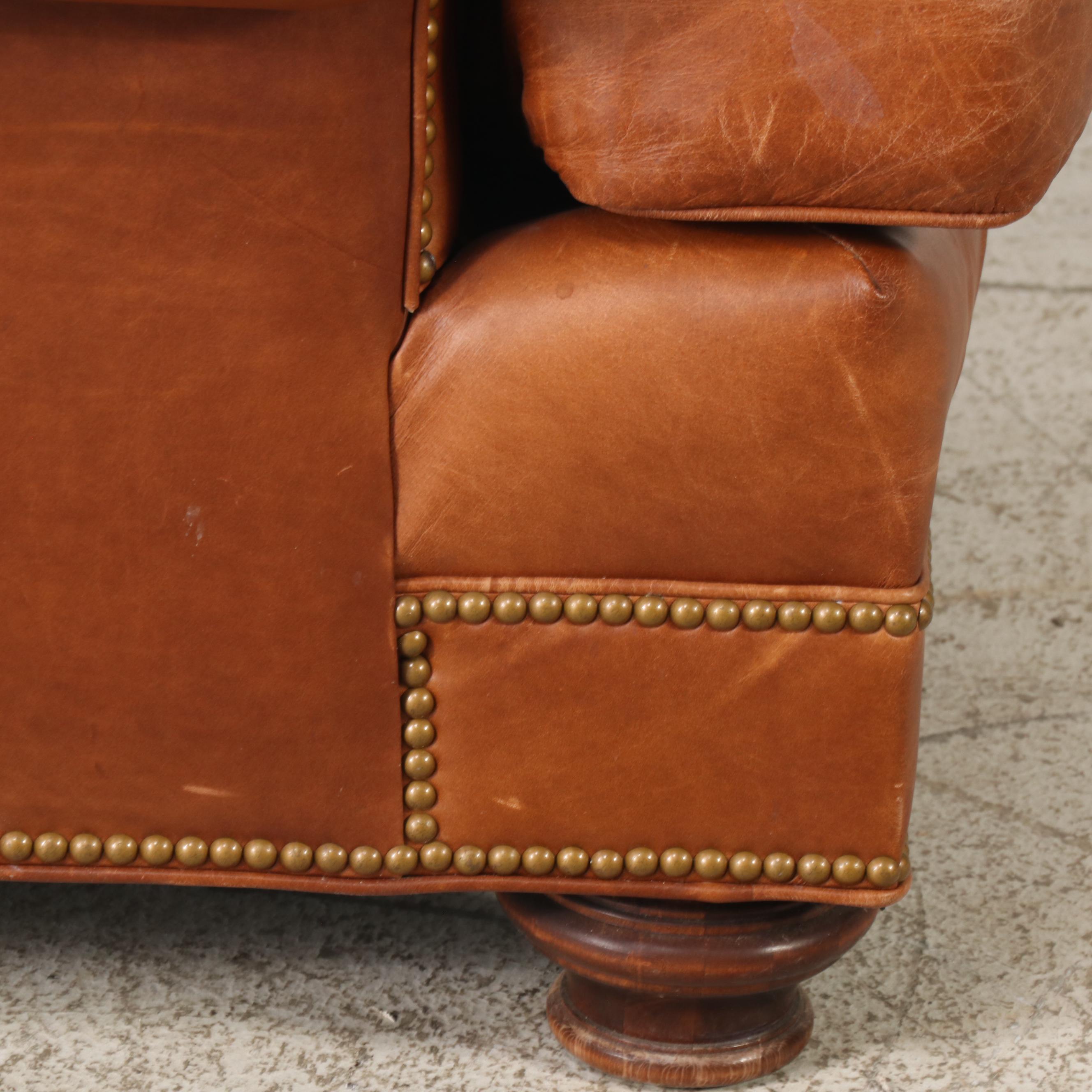 Leathercraft Inc. Brown Leather Armchair with Ottoman