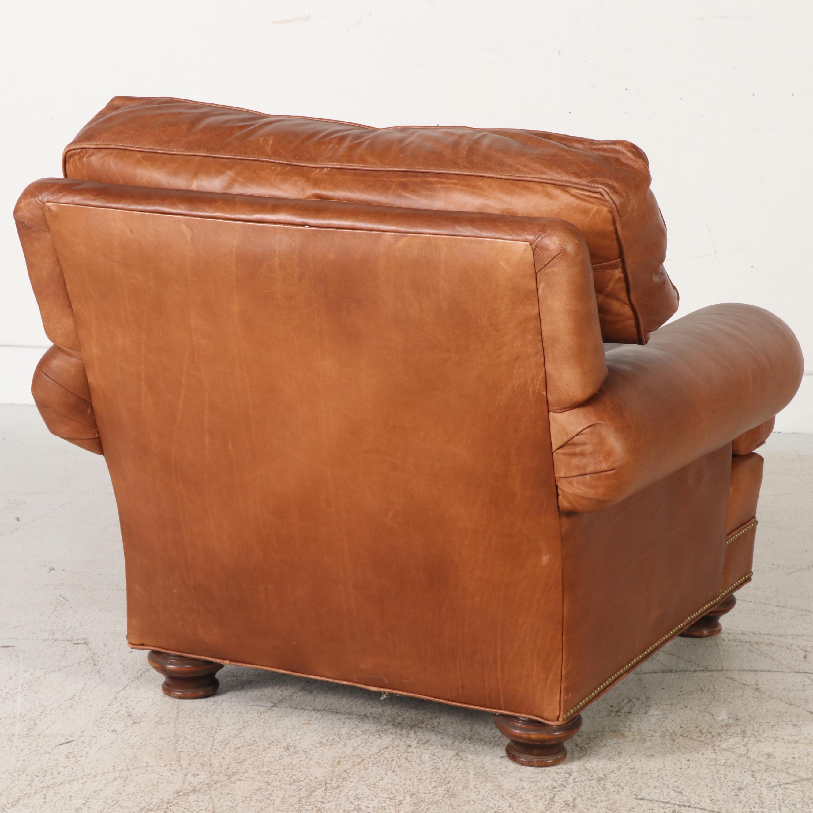 Leathercraft Inc. Brown Leather Armchair with Ottoman
