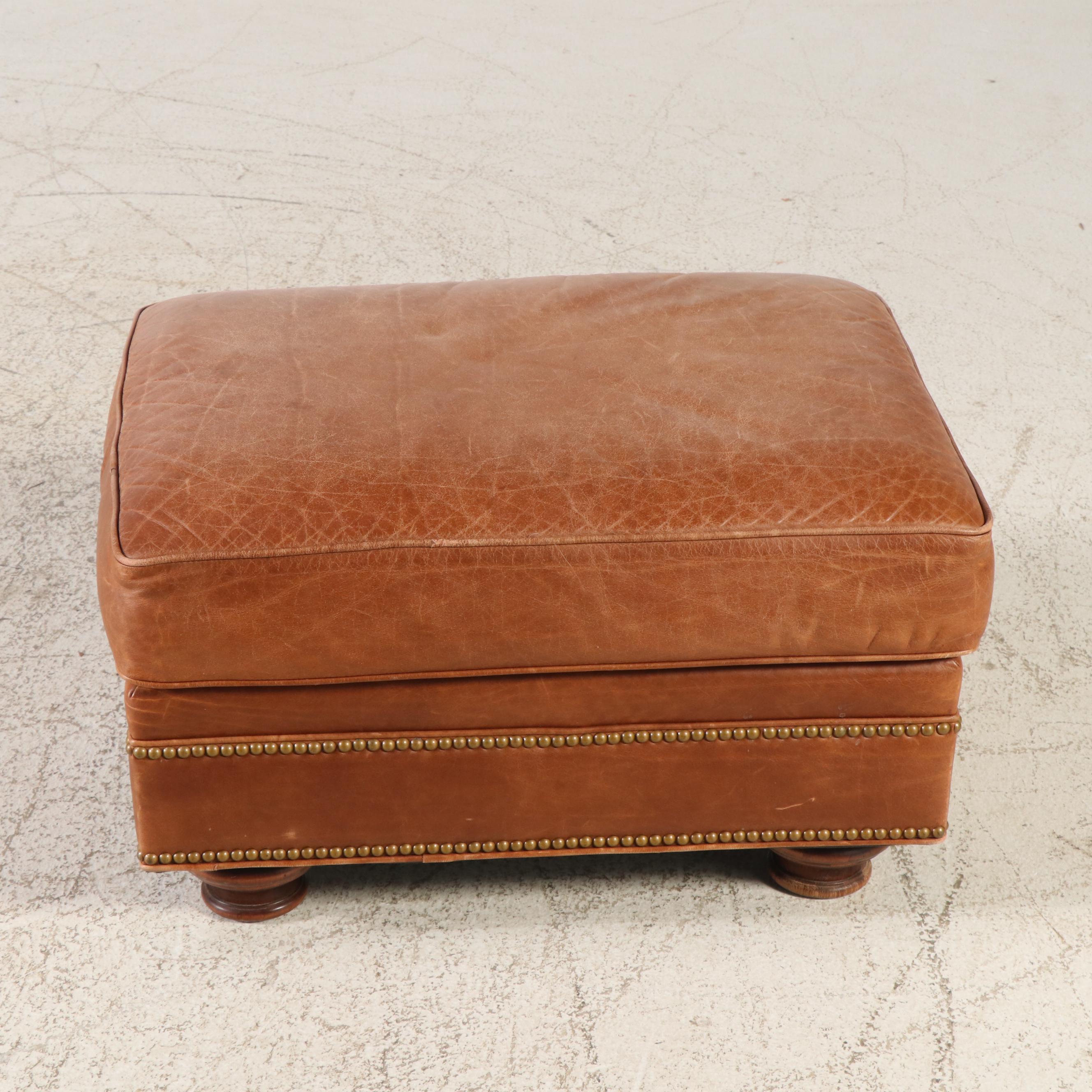Leathercraft Inc. Brown Leather Armchair with Ottoman