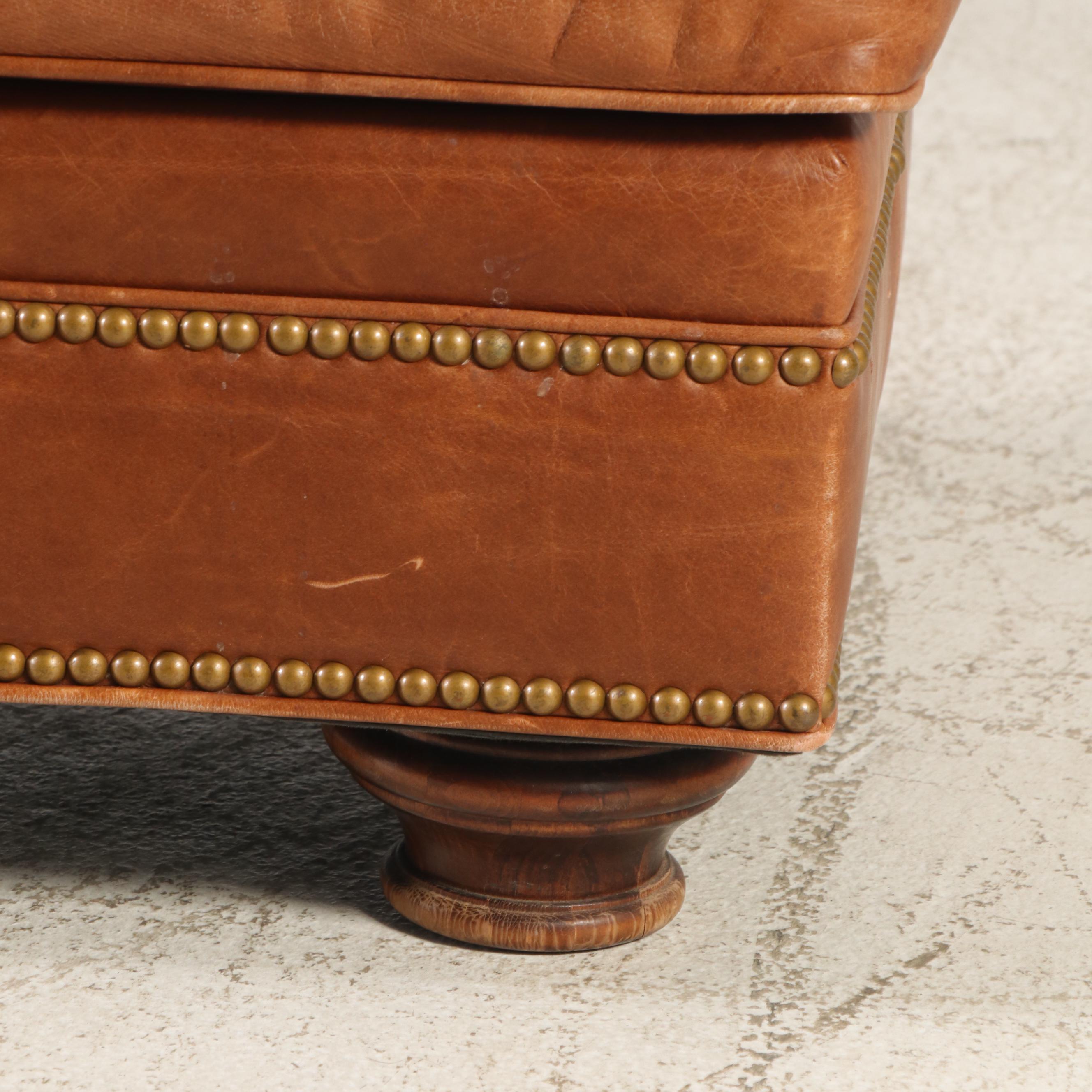 Leathercraft Inc. Brown Leather Armchair with Ottoman