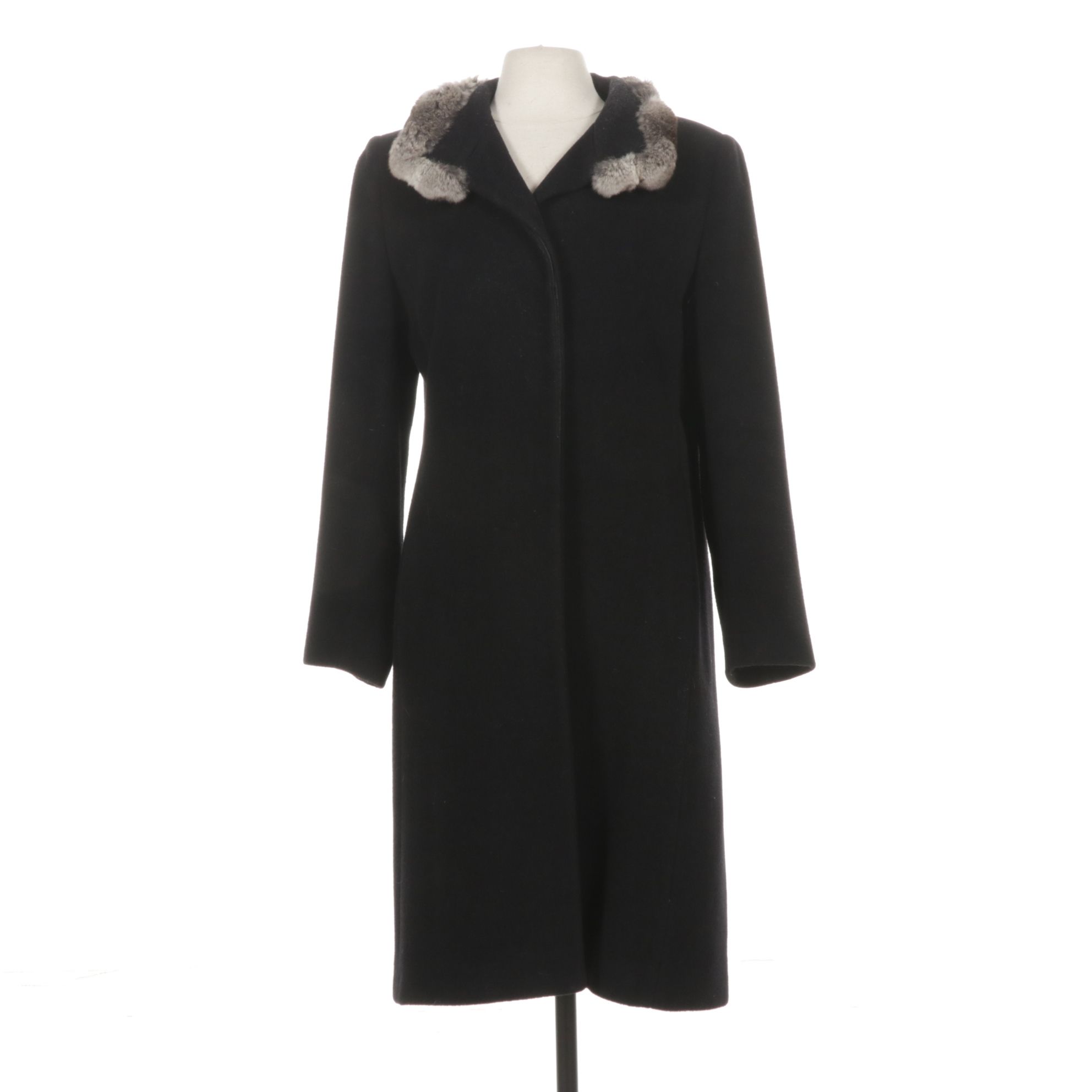 Cinzia Rocca Chinchilla Fur Trim Collar on Wool & Cashmere Coat