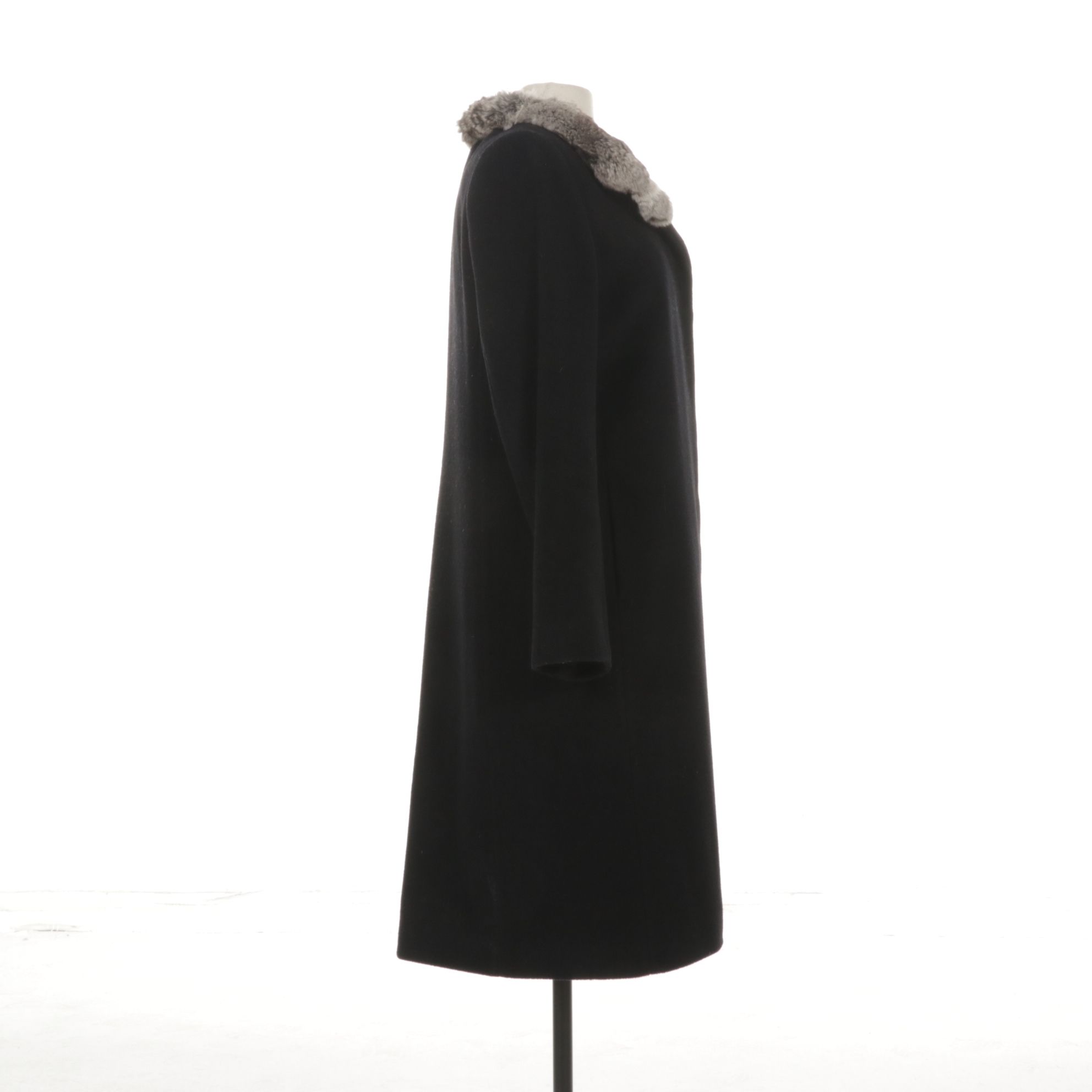Cinzia Rocca Chinchilla Fur Trim Collar on Wool & Cashmere Coat