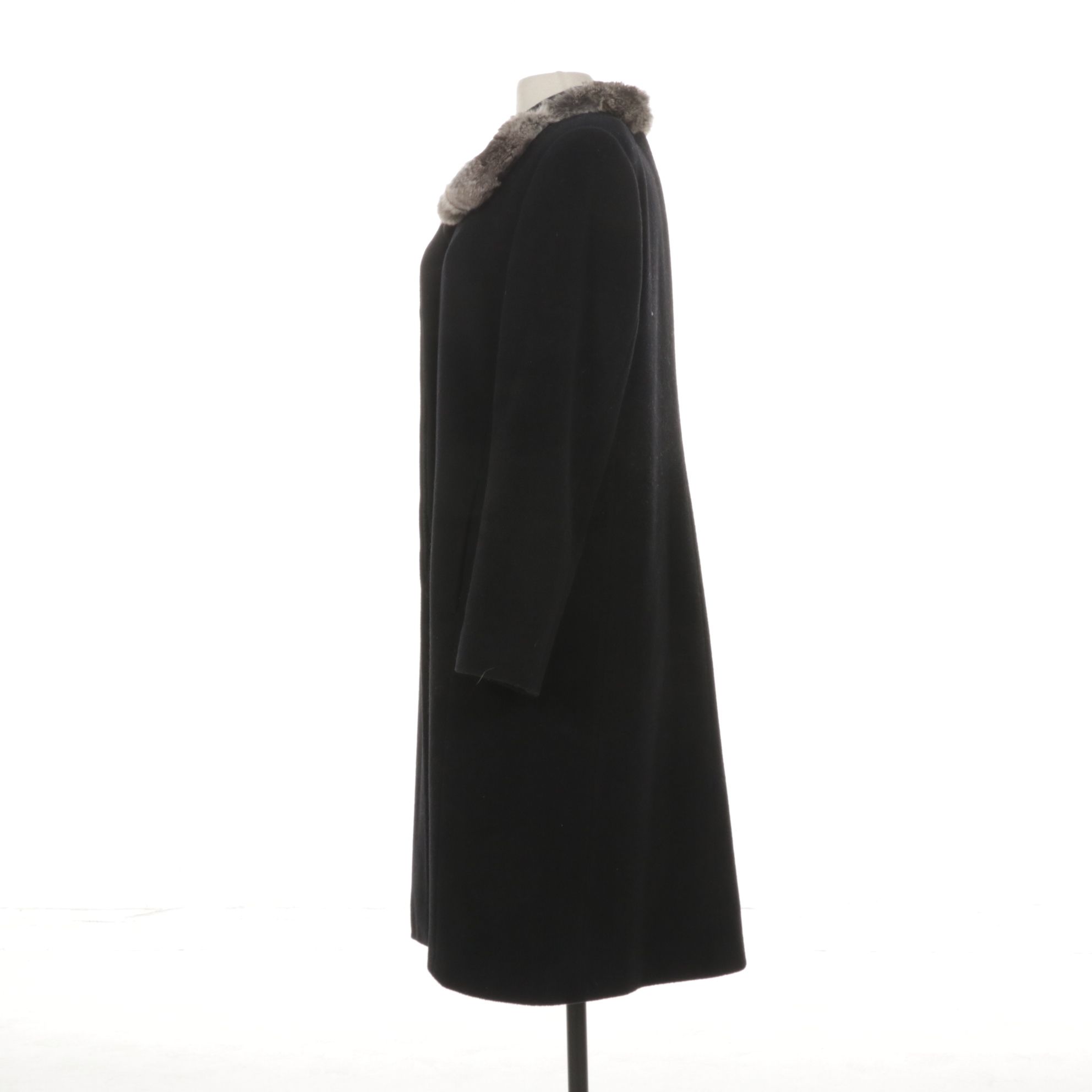 Cinzia Rocca Chinchilla Fur Trim Collar on Wool & Cashmere Coat