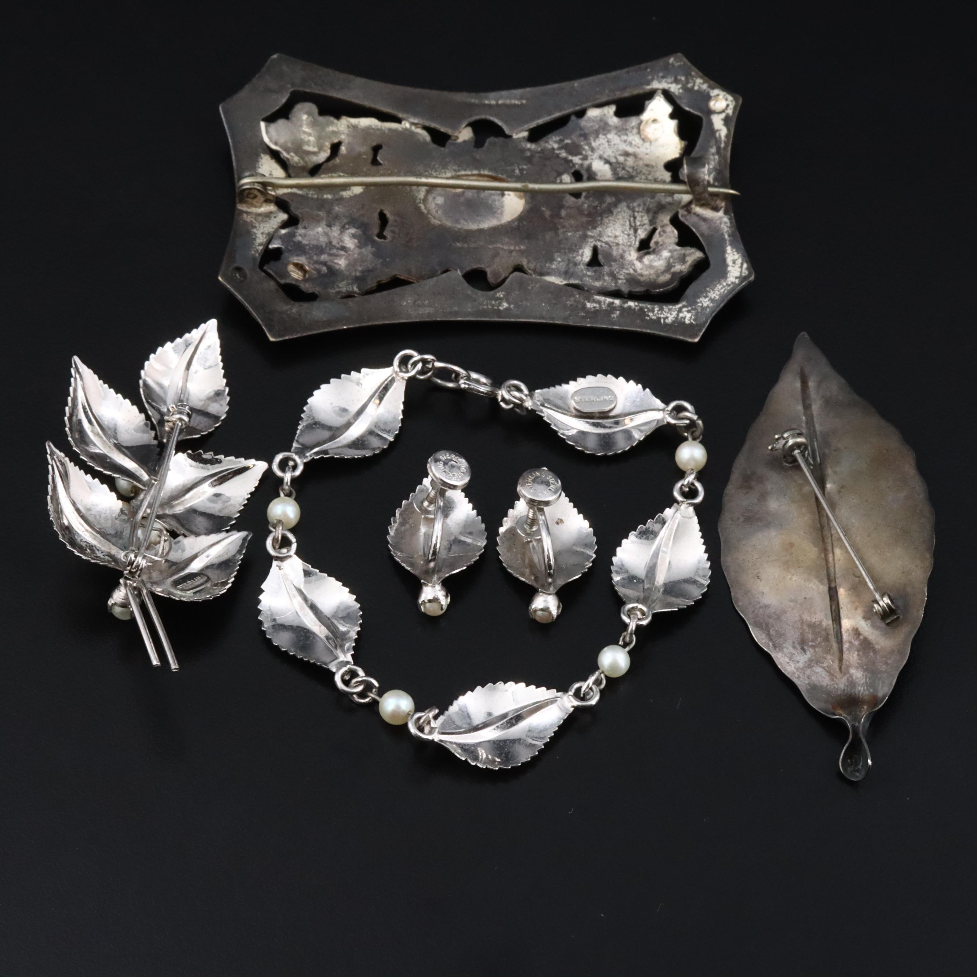 Sterling Jewelry Including Stuart Nye, Pearl Set with Antique Sash Pin