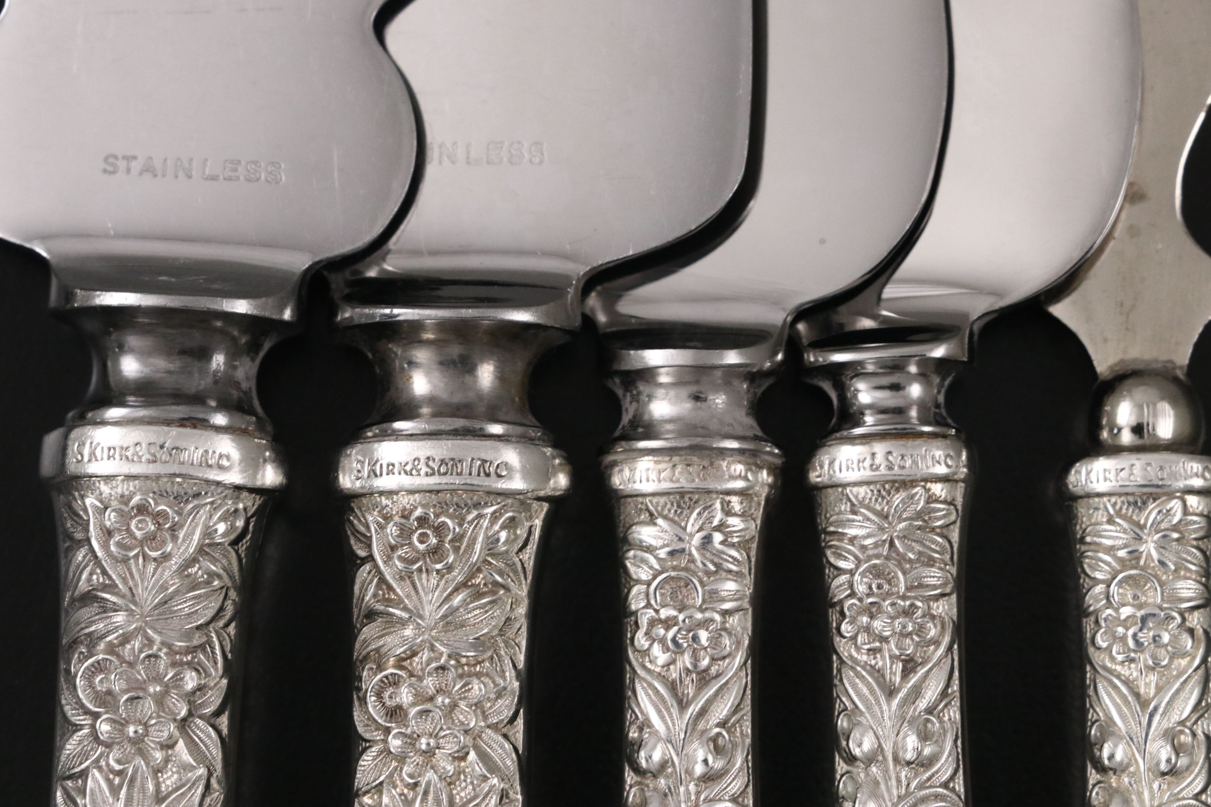 S. Kirk & Son "Repoussé" Sterling Handled Carving Set and Other Serving Utensils