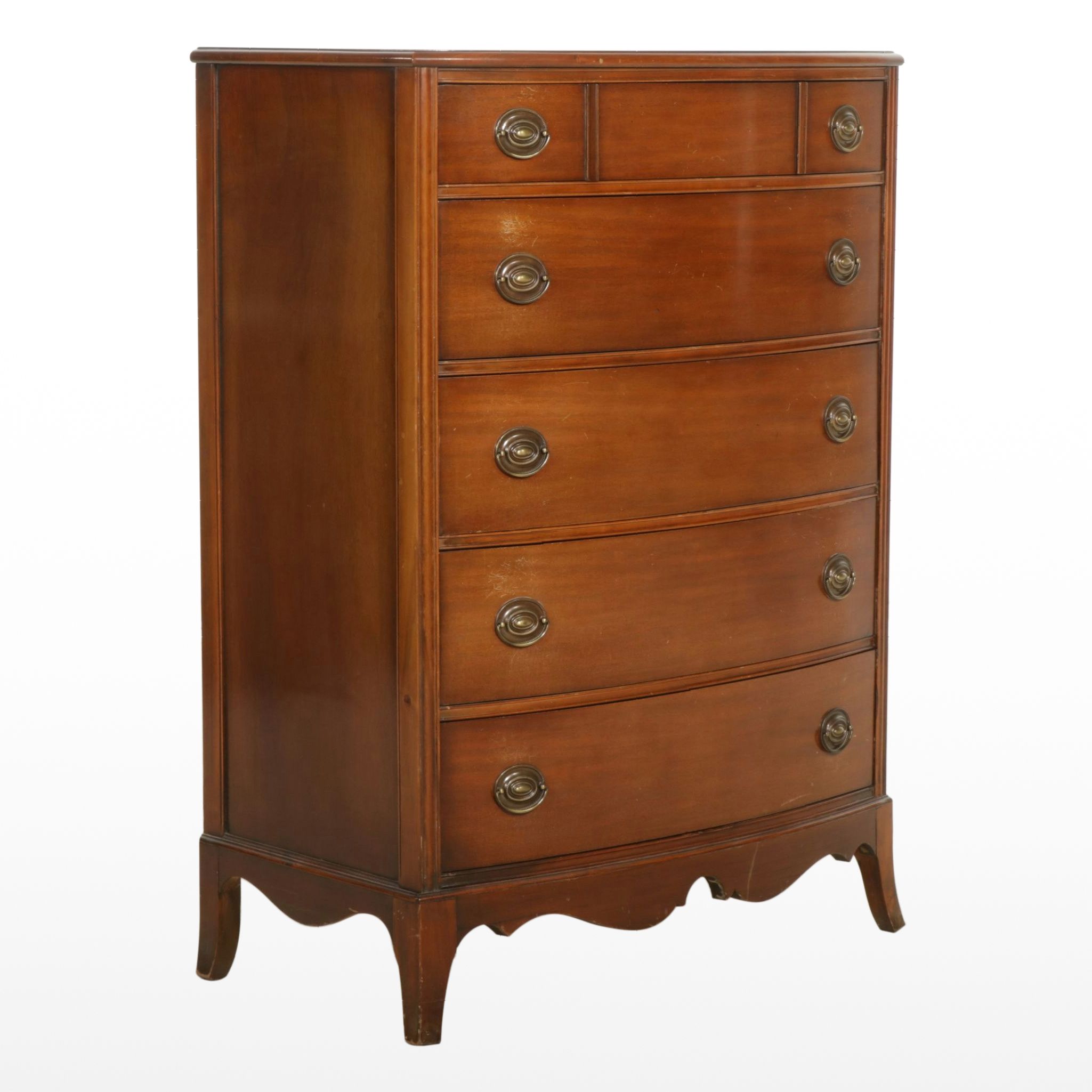 Hibriten Mahogany Bow Front Chest of Drawers, Mid-20th Century