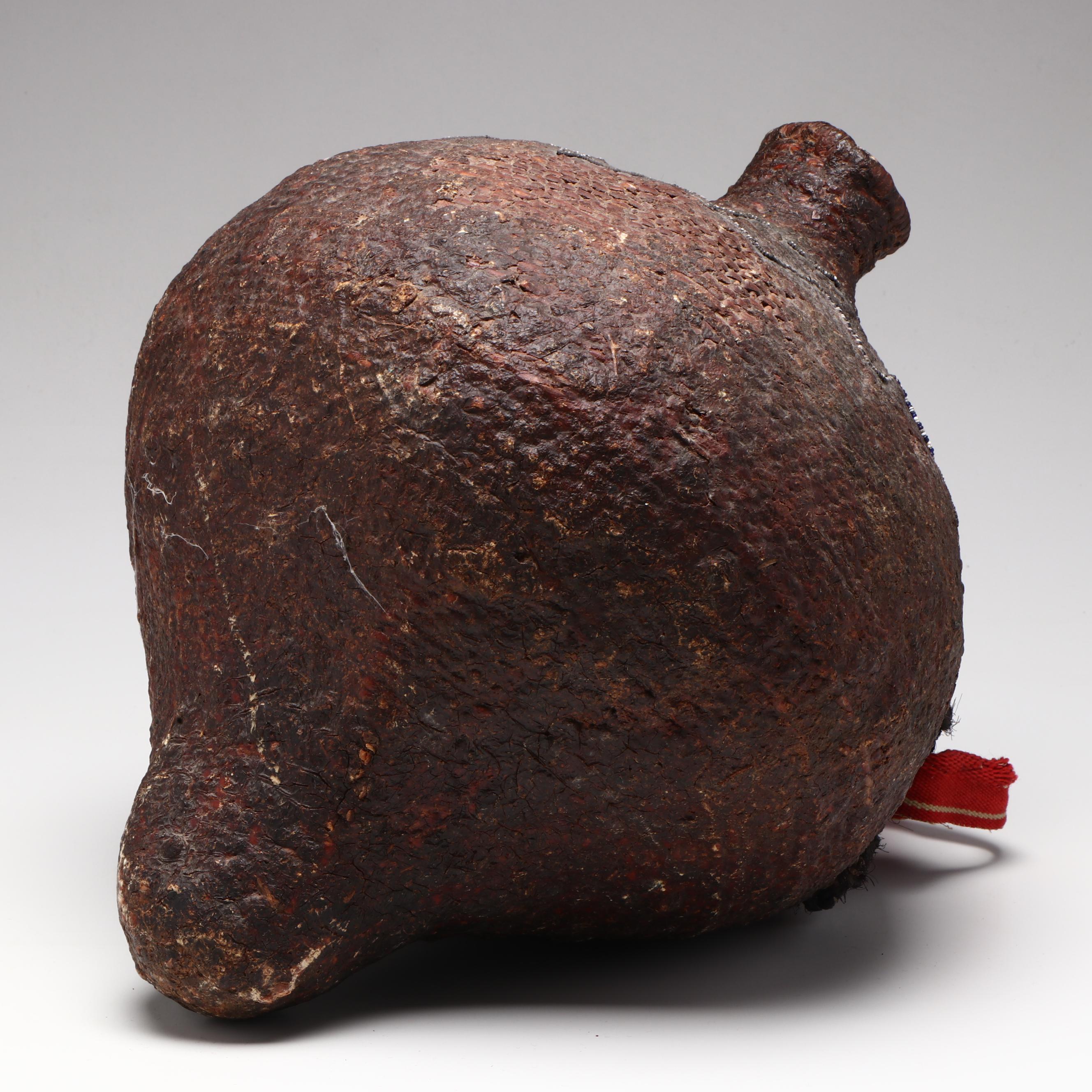 Indé (Apache) Pitch Water Jug with Patterned Seed Beads and Woven Strap