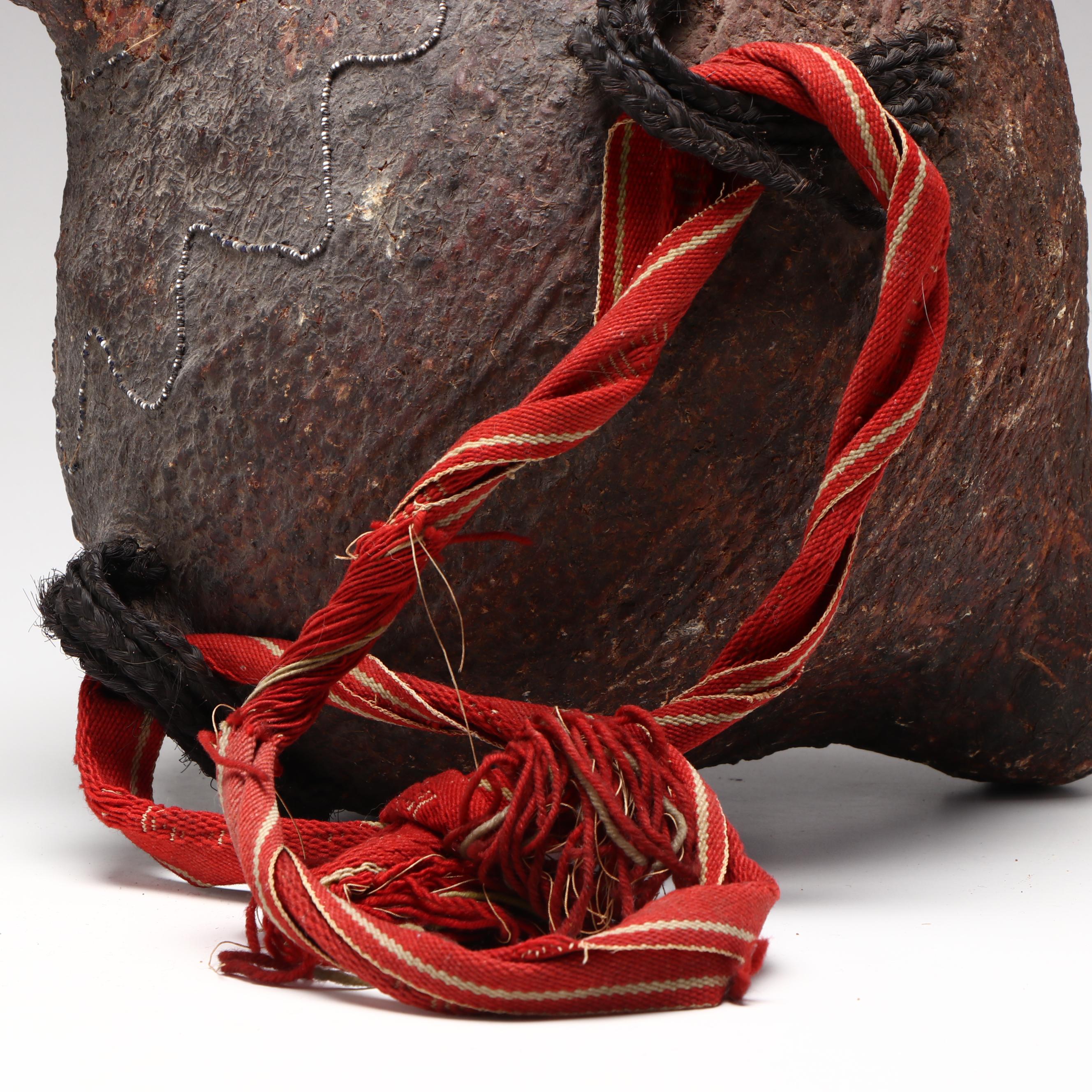 Indé (Apache) Pitch Water Jug with Patterned Seed Beads and Woven Strap