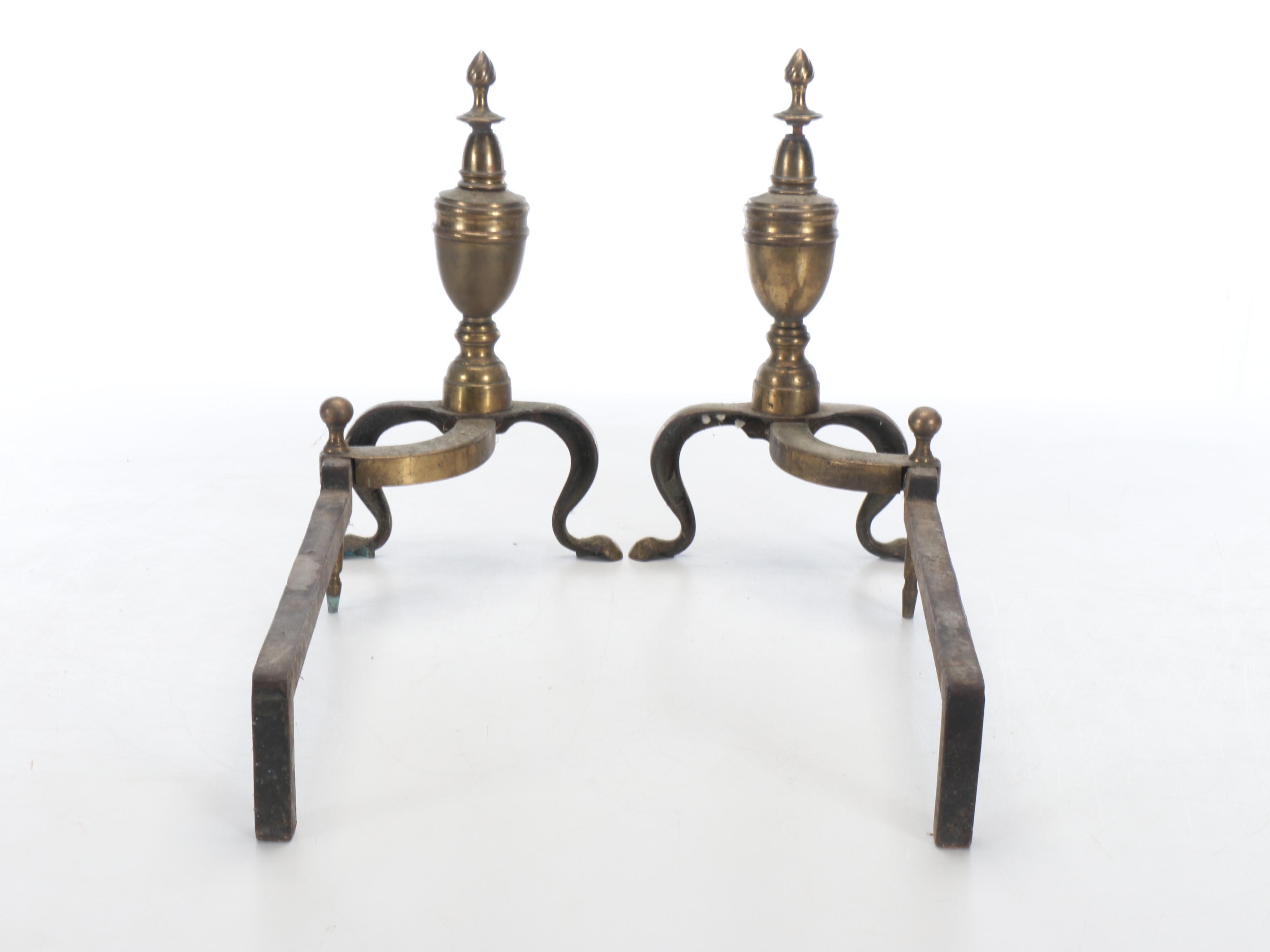 Victorian Style Brass Fireplace Tools and Andirons
