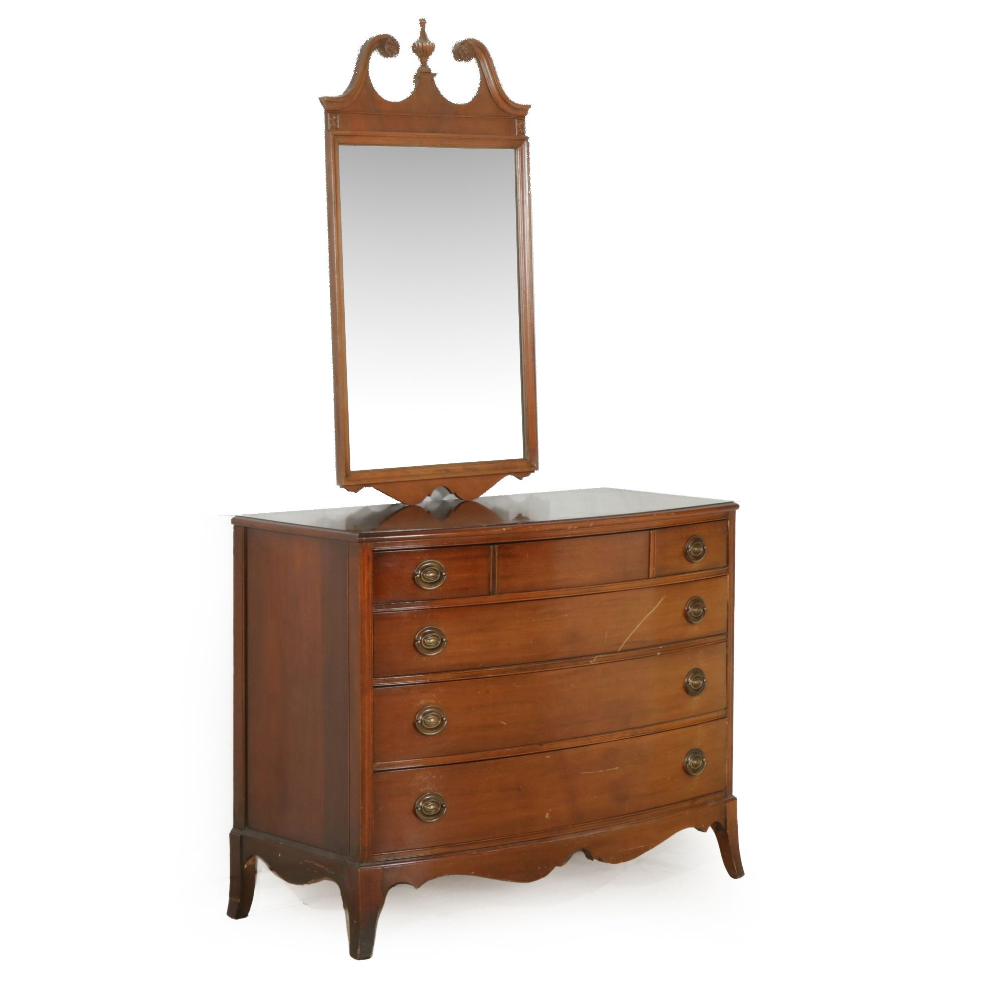 Hibriten Furniture Federal Style Mahogany Bow Front Dresser and Wall Mirror