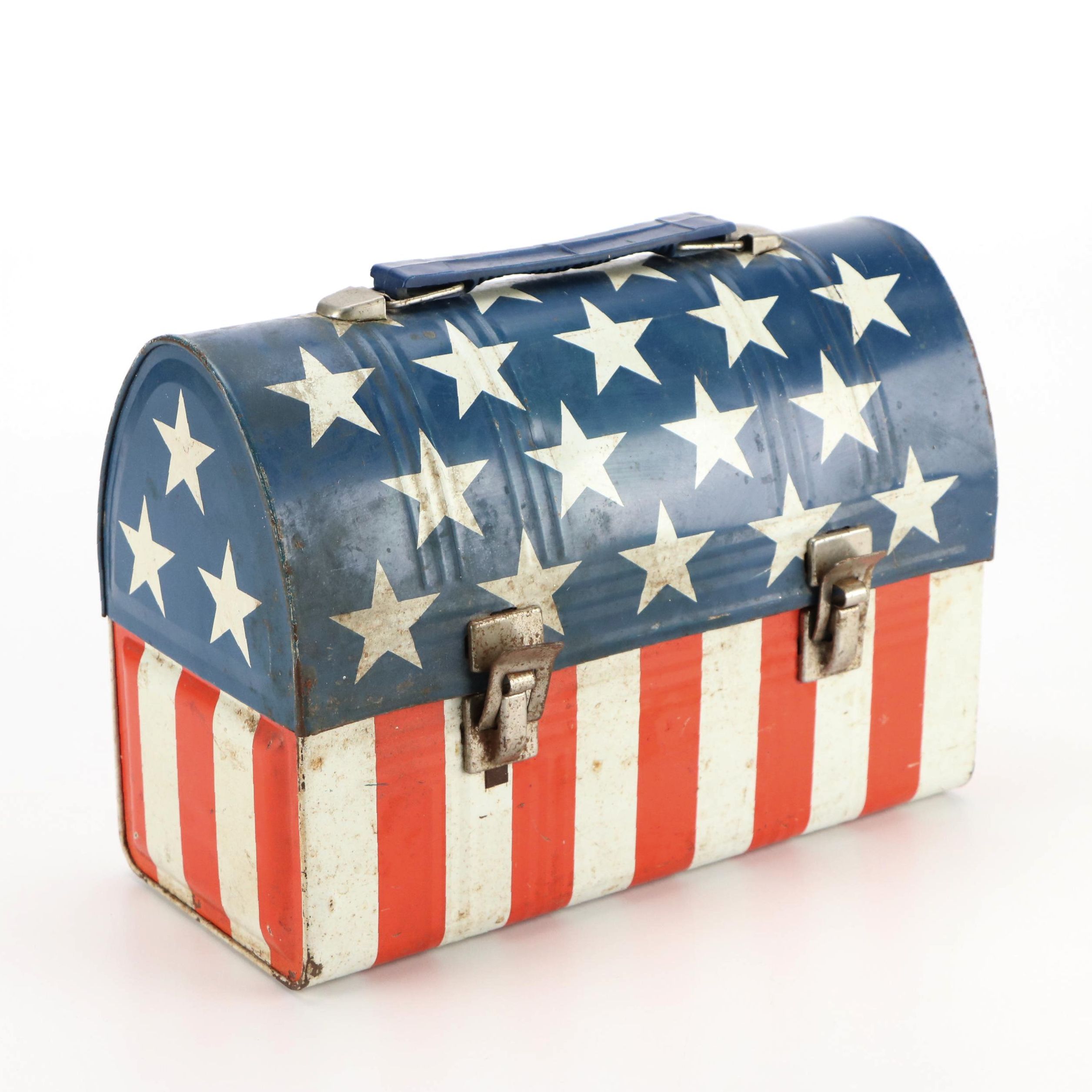 Aladdin Stars and Stripes Dome-Top Lithographed Tin Lunch Box, circa 1970s